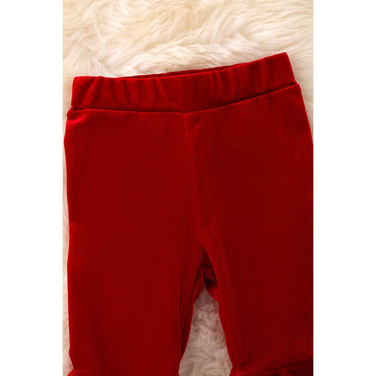 Faux velvety red bell bottoms.