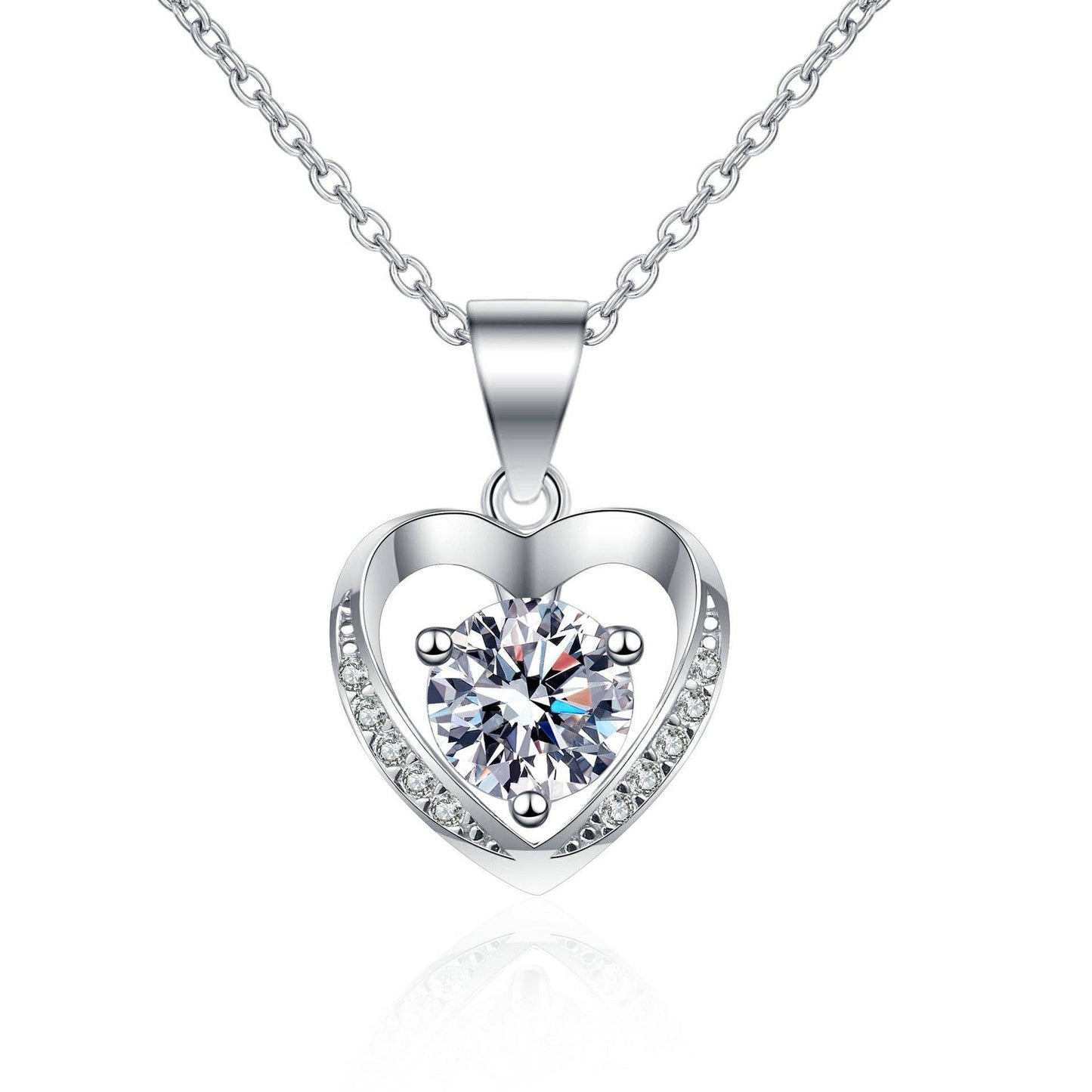 Moissanite Heart Pendant Necklace in 925 Sterling Silver