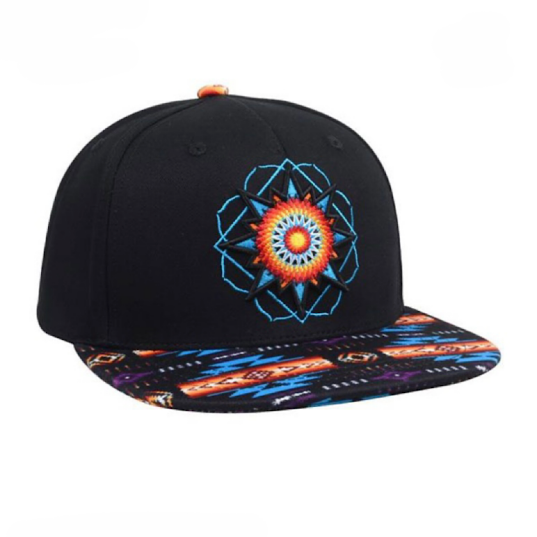 Nu Trendz - Black & Tribal Print With Embroidered Star Snap Back Ladies Ball Cap