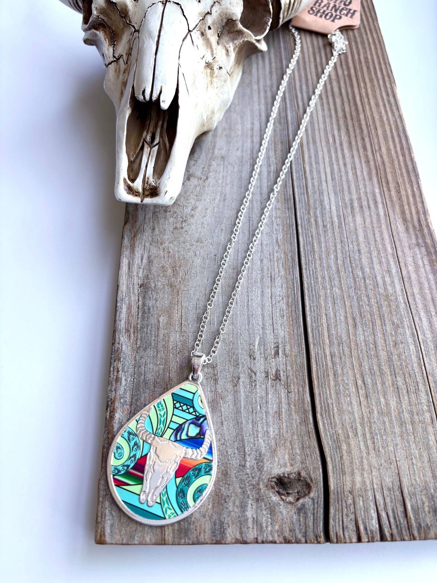 Western Style Colored Teardrop Pendant Necklace