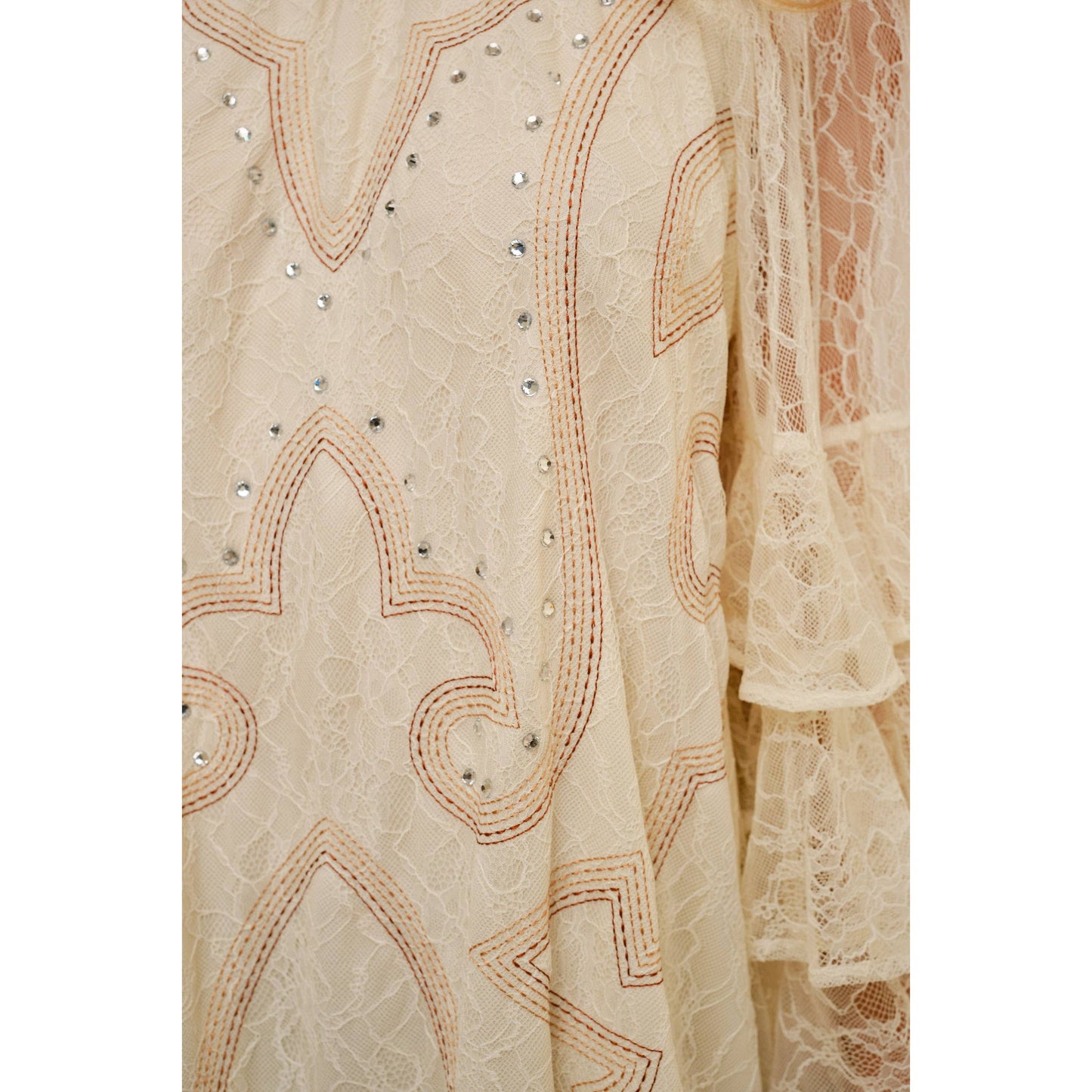 Round Neck Western Embroidery Ruffle Sleeve Dress 23729D