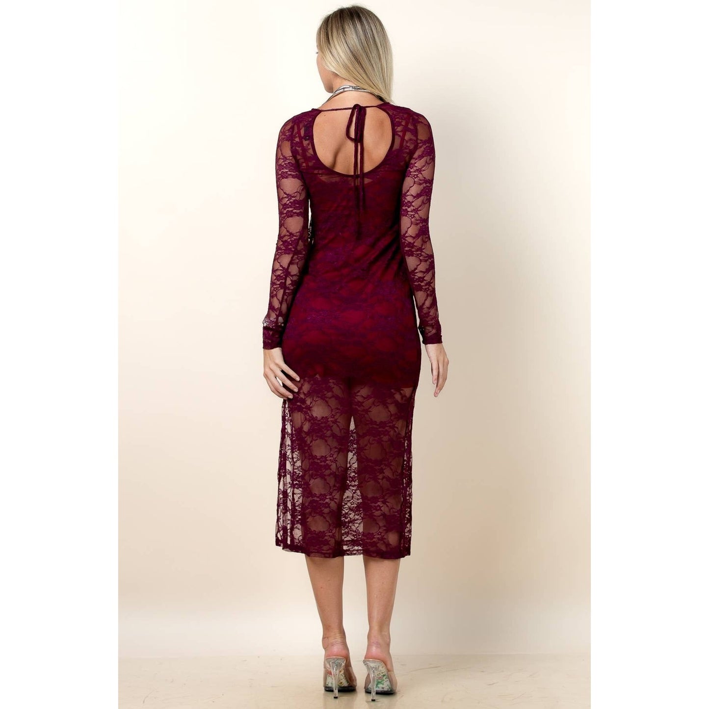 Ladies Dinner Dress, Mirage Floral Lace, Long Sleeves, D1700