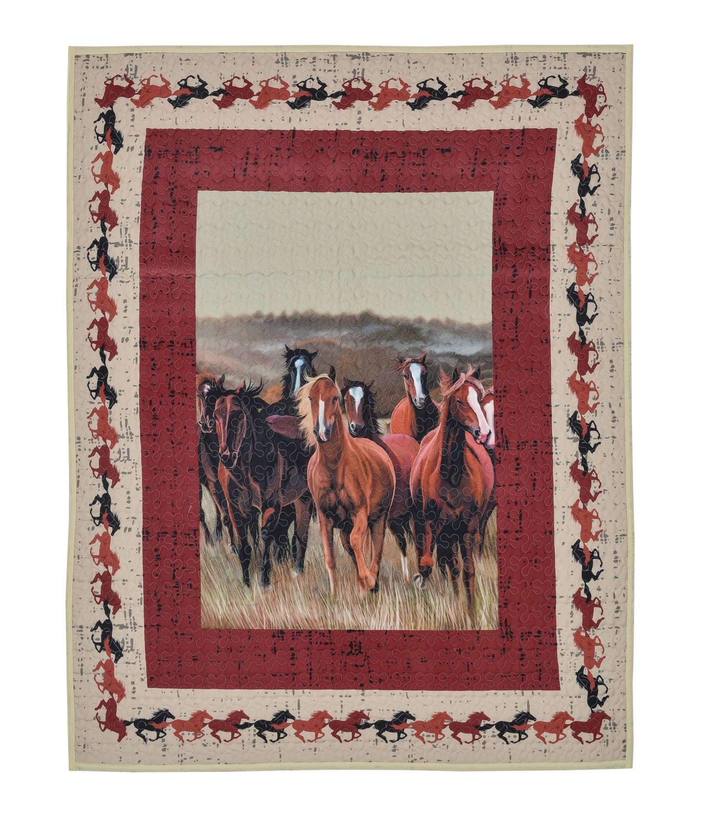 Wild & Free Horse Plains Decorative Quilt Throw Blanket