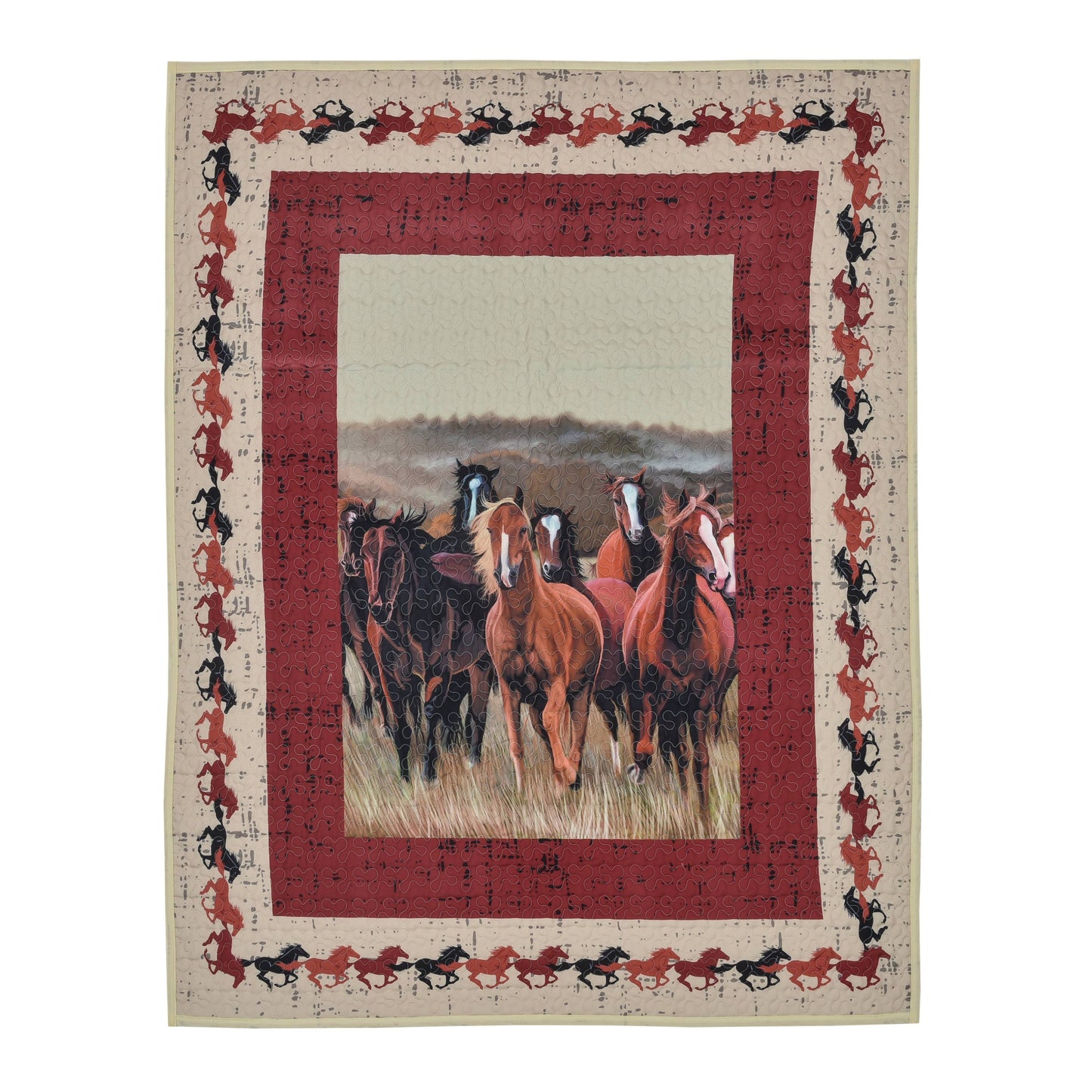 Wild & Free Horse Plains Decorative Quilt Throw Blanket