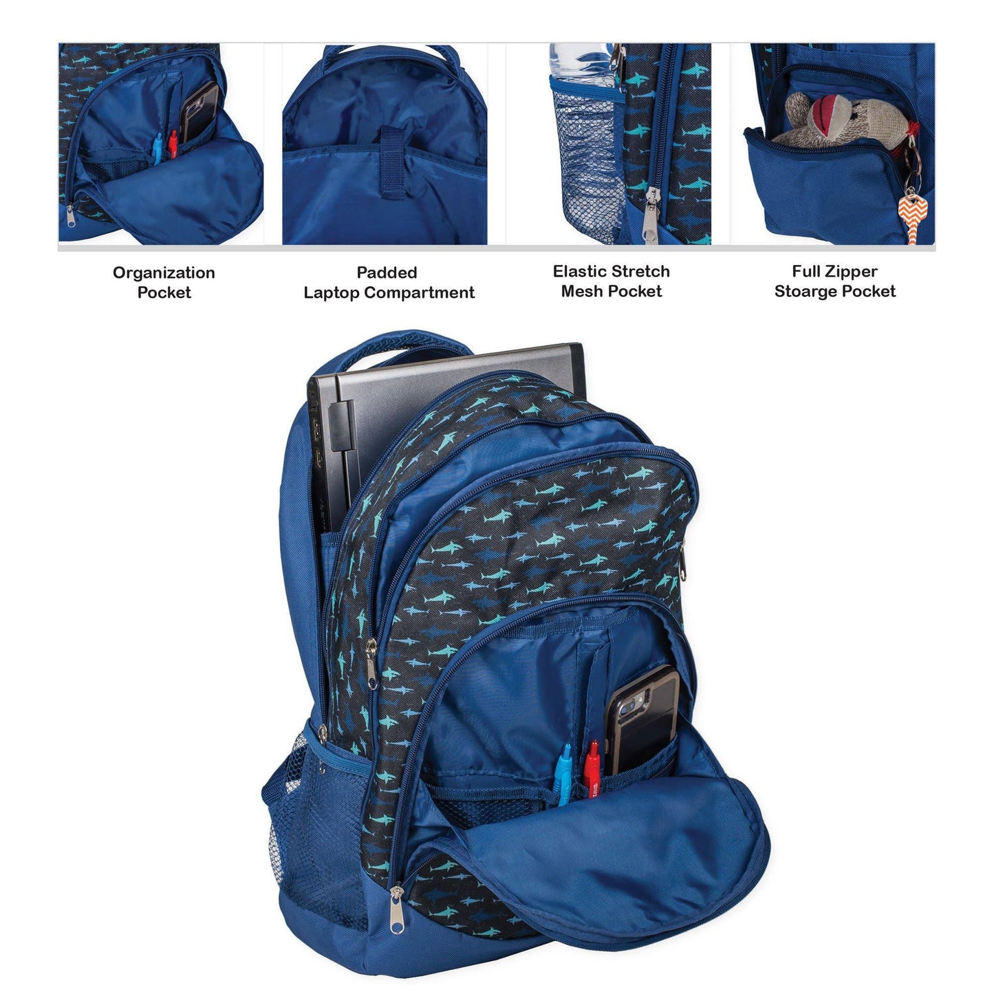 Shark Pattern Backpack & Lunchbag Set