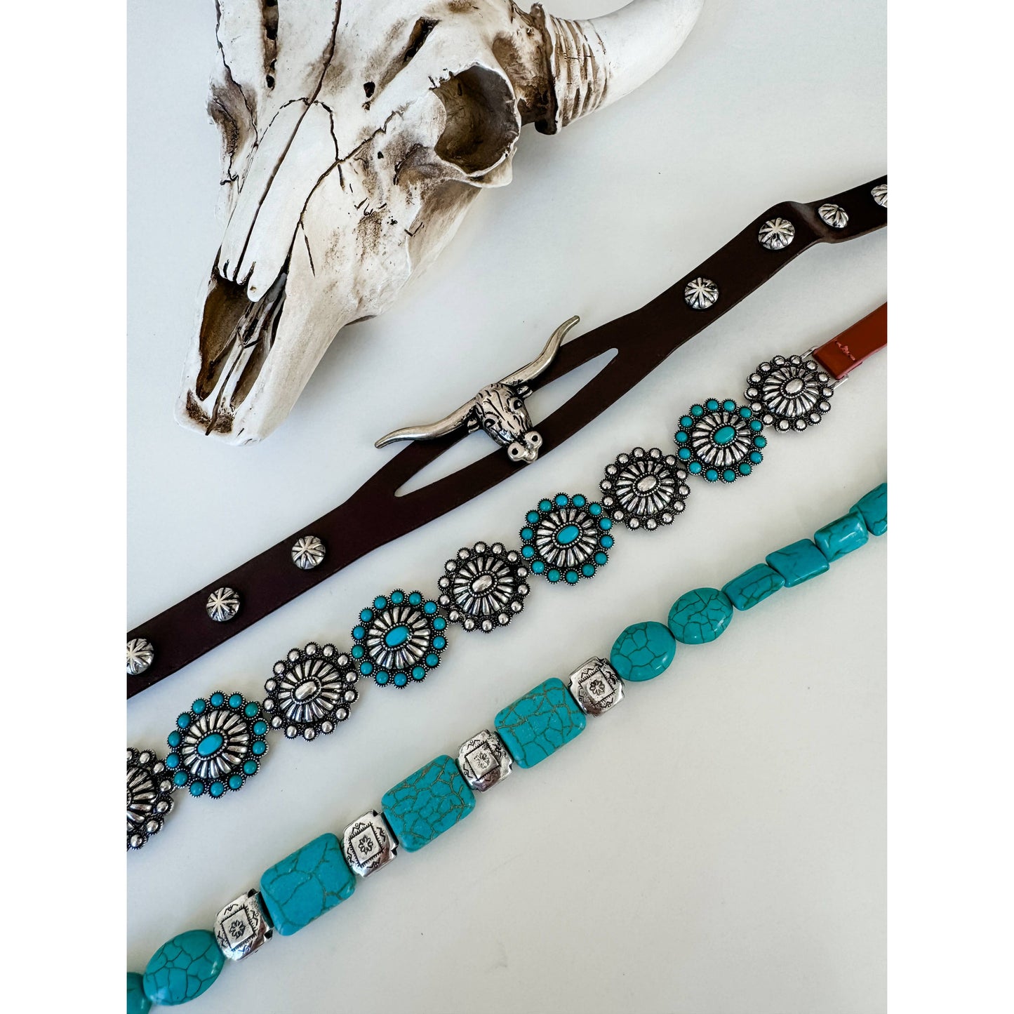 Western Hat Band - Concho, stone, longhorn steer