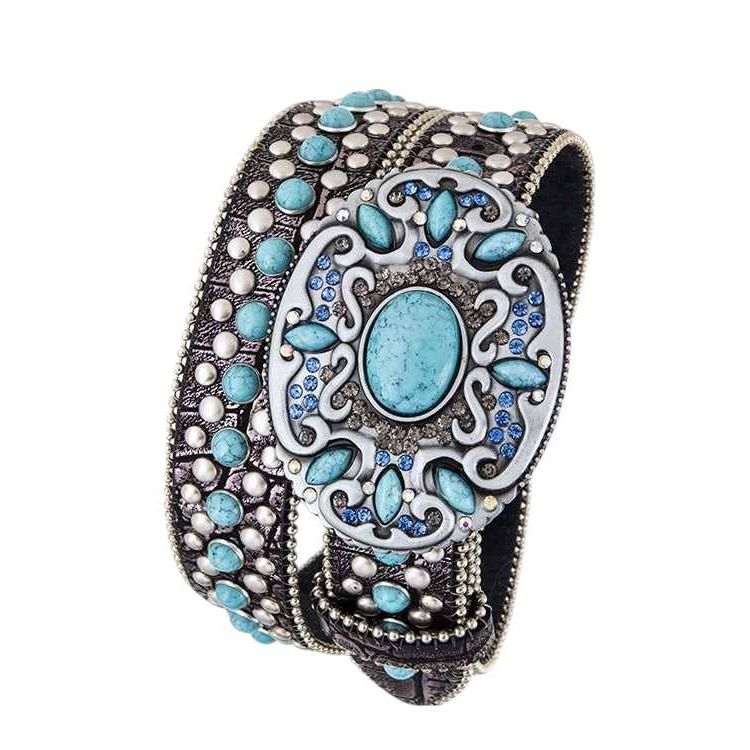 Ladies Mix Studs Western Belt w/Turquoise Buckle by Rope & Spurs - 200-6138