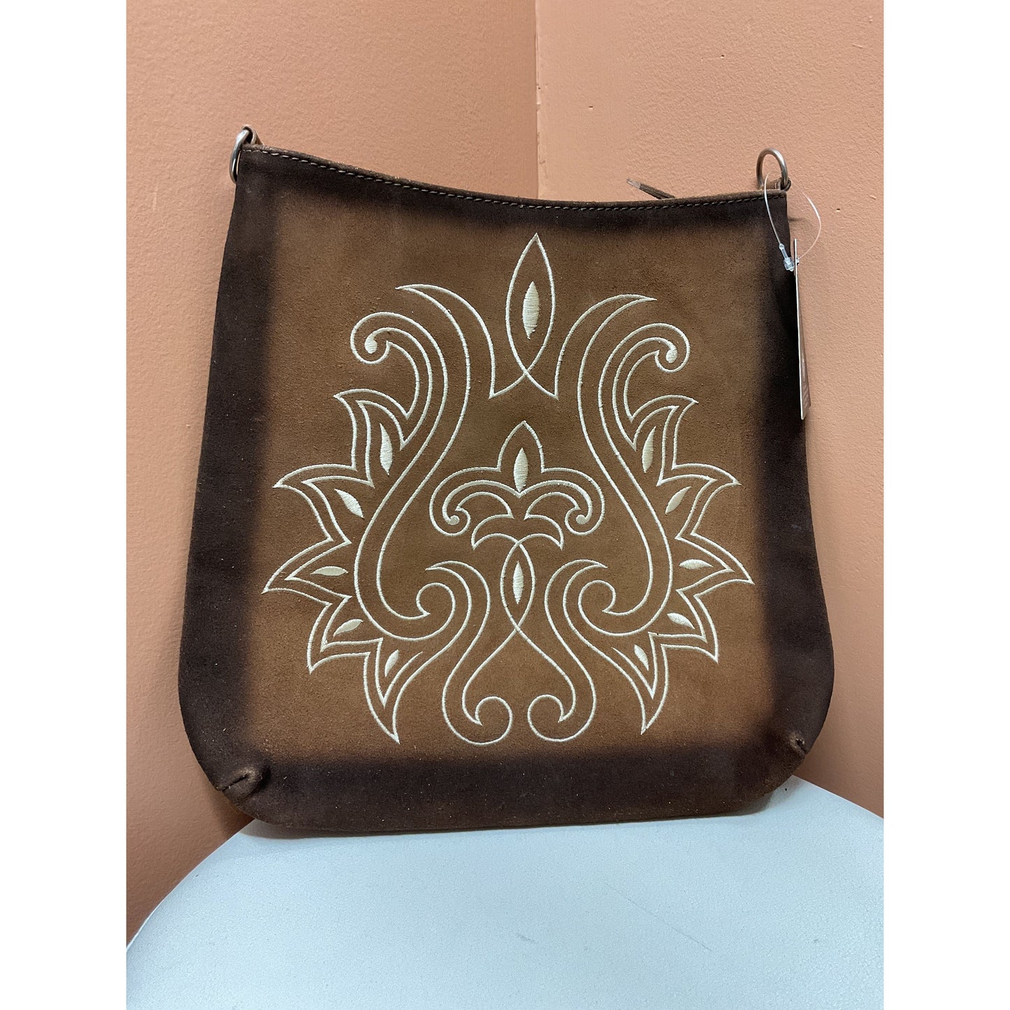 Angel Ranch Handbag- Suede w/ cream Embroidery