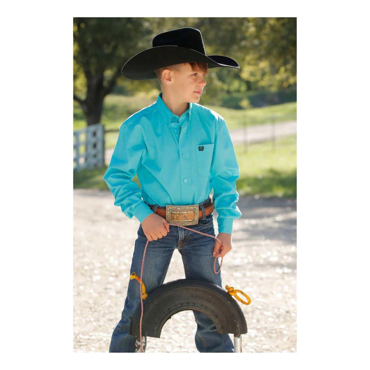 Cinch Boys' Long Sleeve Western Button Down Shirt - Solid Turquoise MTW7060374