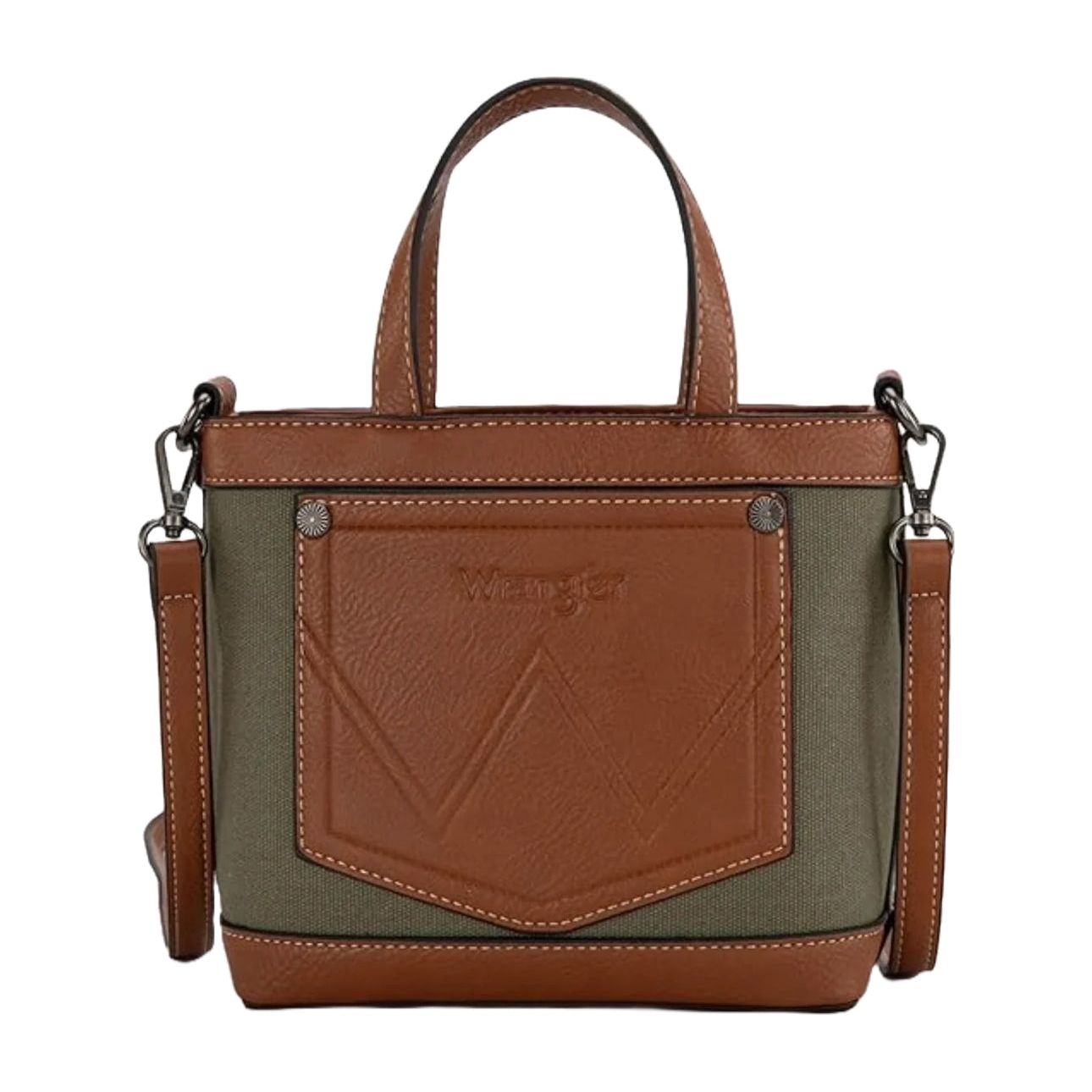 Wrangler Ladies Canvas, Mini Top Handle, Crossbody, Tote, WG142-2005 Army-Green or Tan