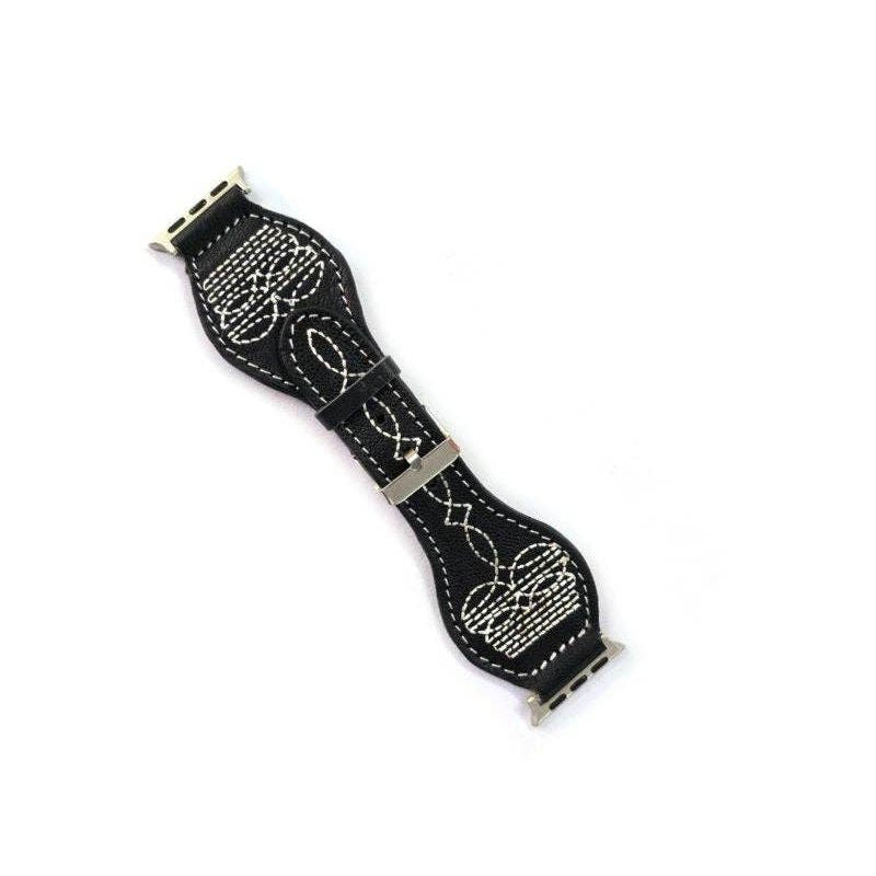 Western Boot Stitch Genuine Leather Apple Watch Band