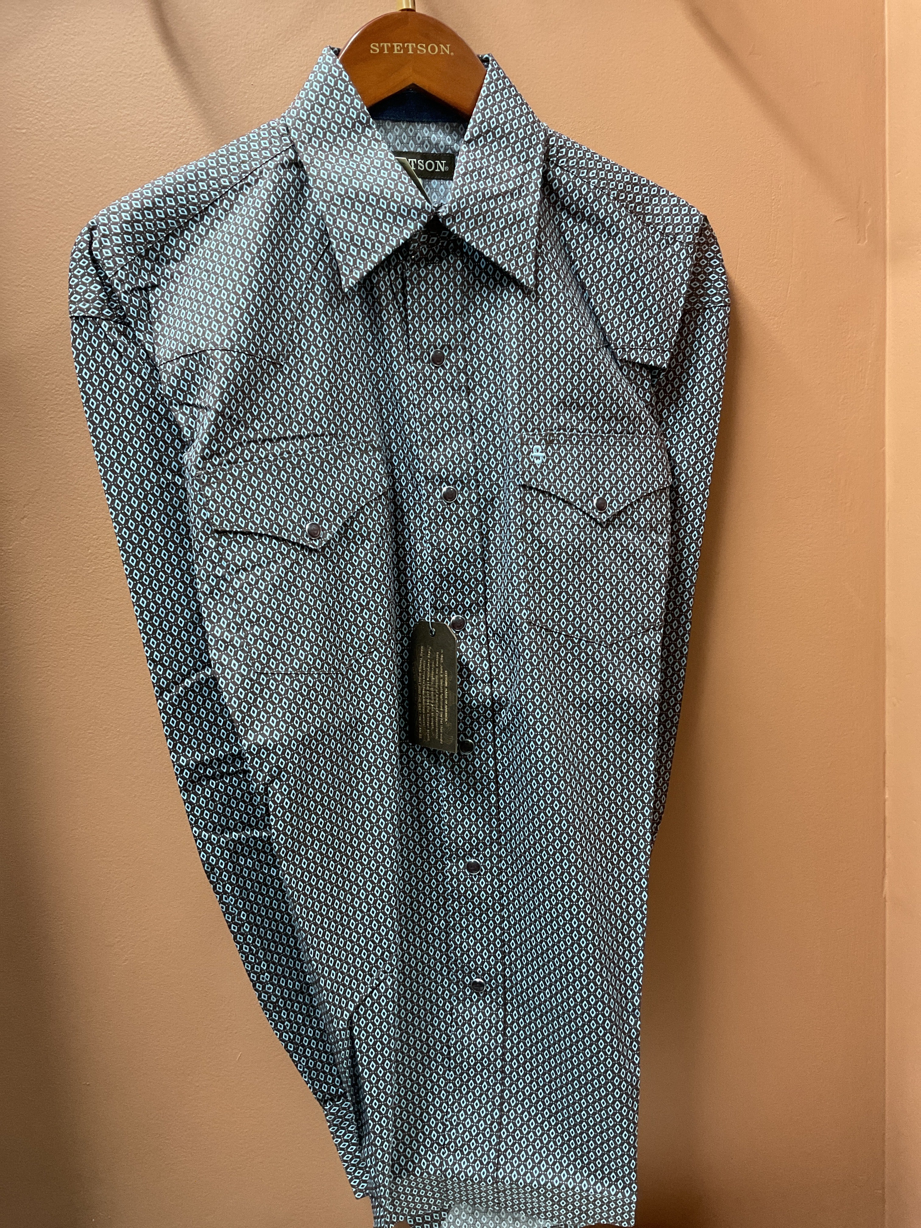 Stetson Men’s Snap Shirt, Brown, Diamond Gio Print 11-001-0425-6043