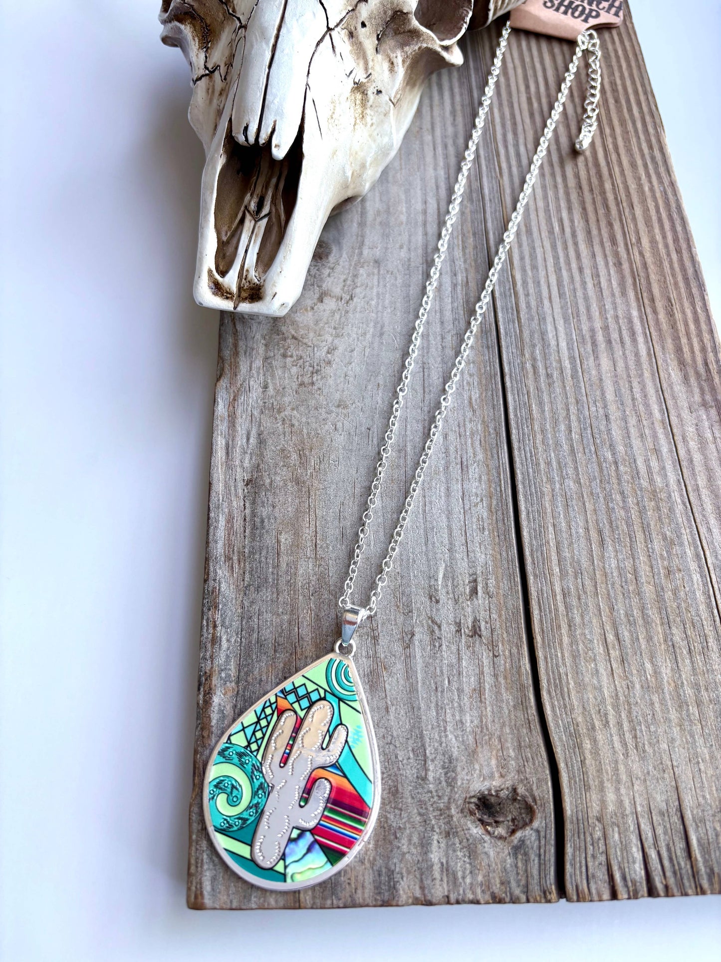 Western Style Colored Teardrop Pendant Necklace