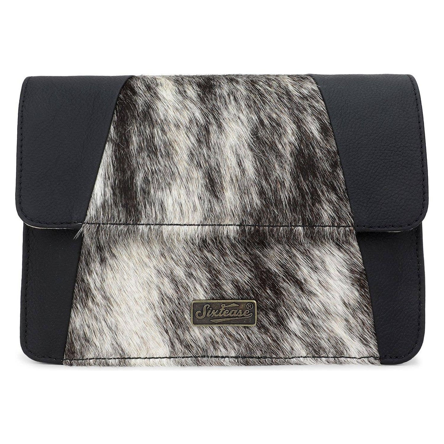 Sixtease Bags - Leather and Cowhide Women's Crossbody Bag - Black White