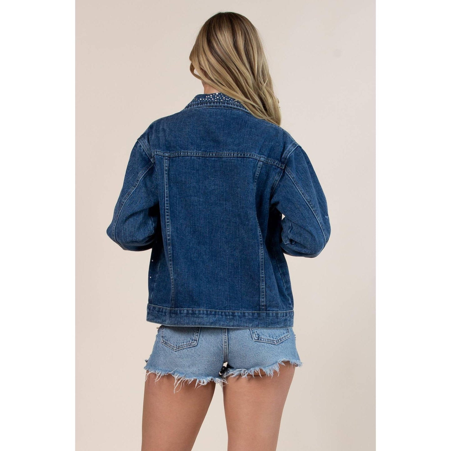 Nylon Apparel - 63003-Denim Rhinestones Collared Jacket