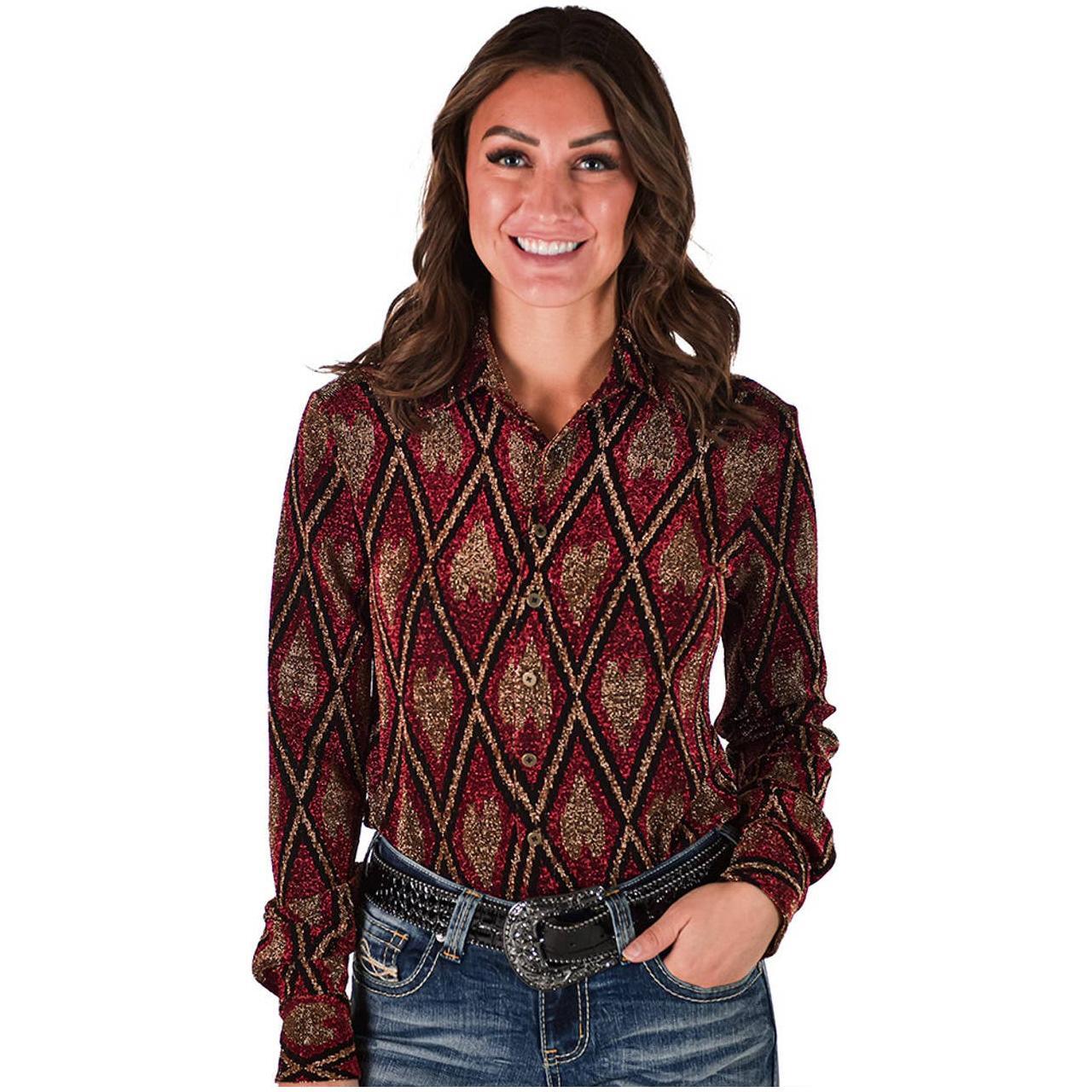 Cowgirl Tuff Co. / B. Tuff Jeans - Pullover Button Up with Red Shimmery Diamonds and Hearts