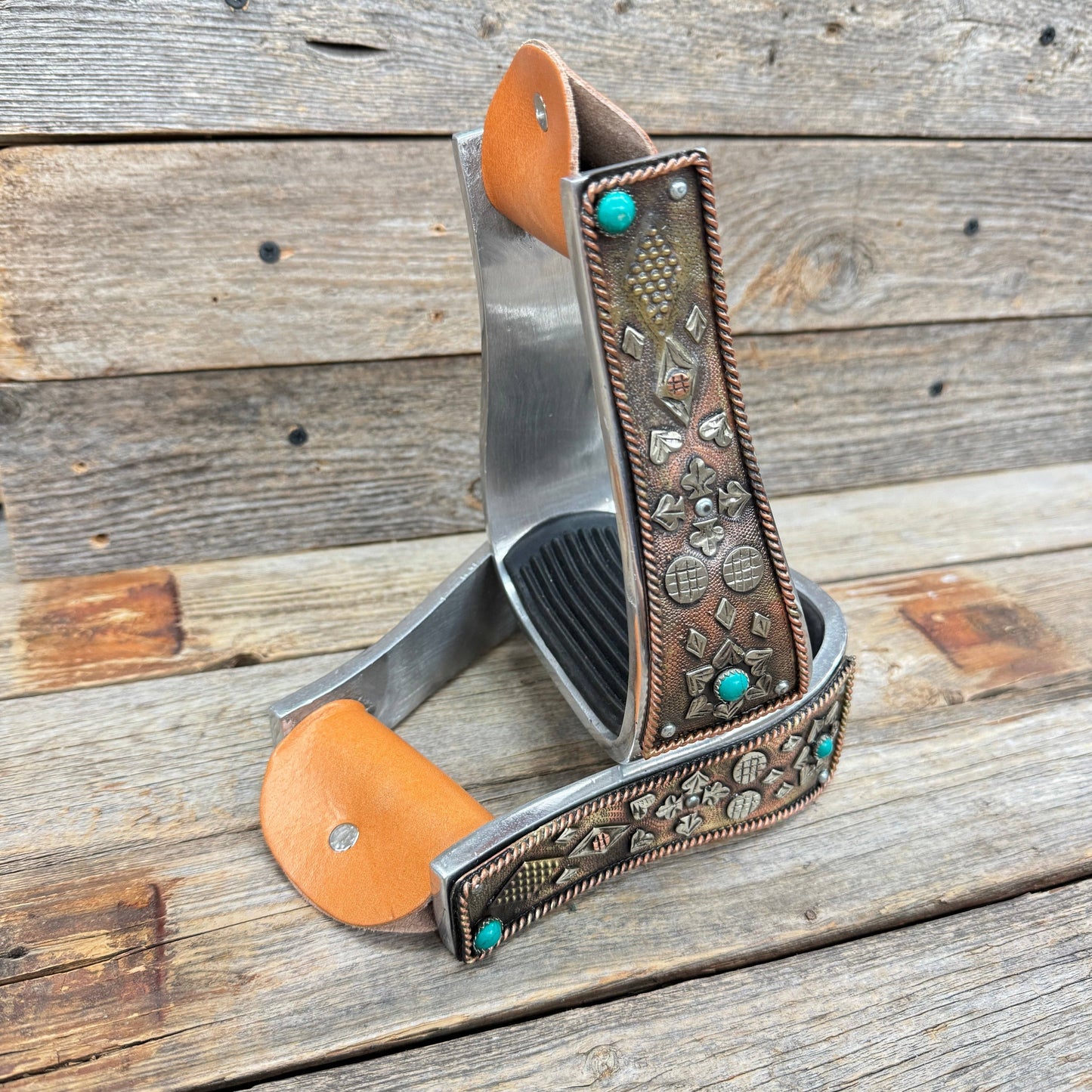 Rodeo Drive - Hand Engraved Copper and Turquoise Barrel Racing Western Stirrups BRS100
