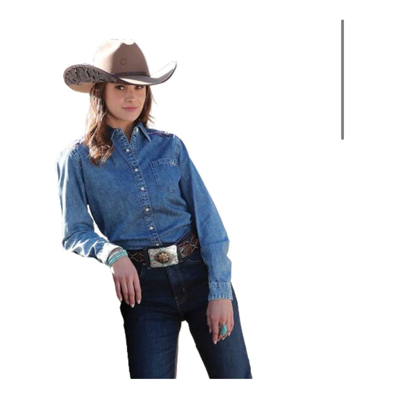 Cruel Girl Women's Long Sleeve Denim Snap Shirt - Indigo CTW7486001