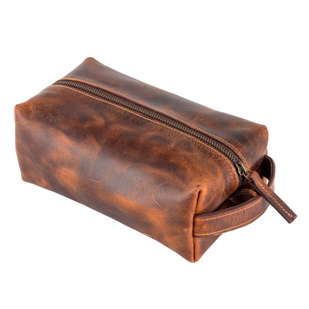 Sixtease Bags - Genuine Leather Unisex Dopp Kit - Rustic Tan