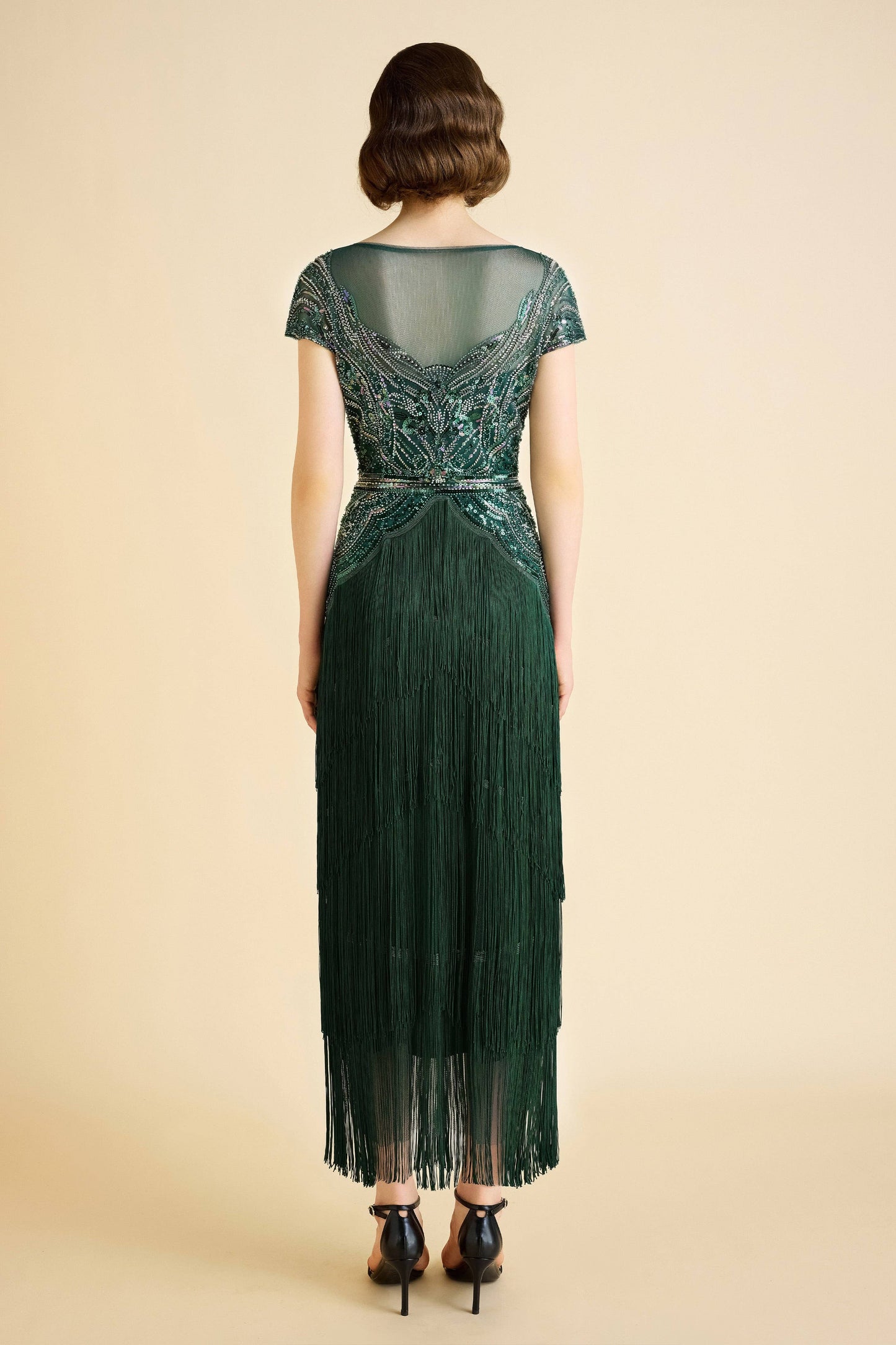 Radiant Iridescent Sequin Fringe Evening Gown