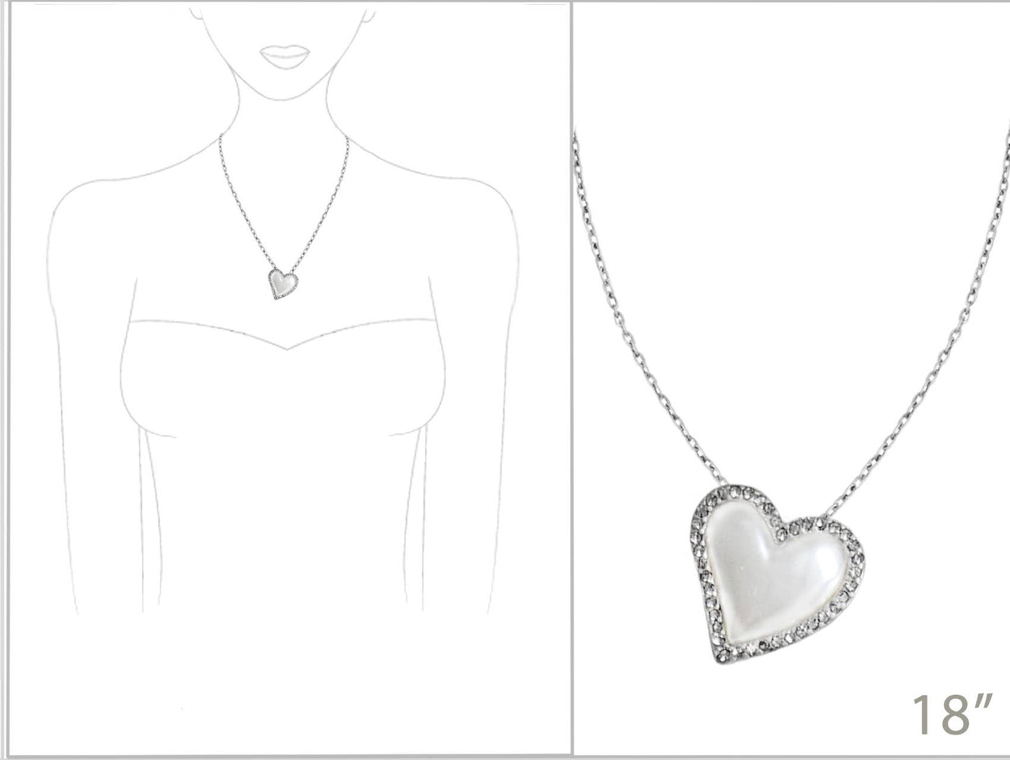 Pearl with Rhinestone Heart Necklace