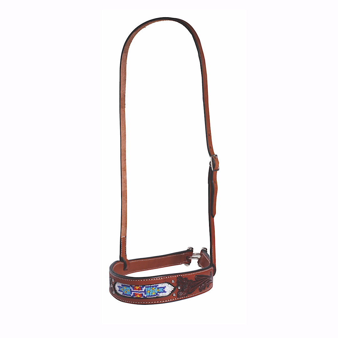 Professional’s Choice - Natural Leather Tooled With Beaded Inlay Tiedown Noseband 3P5009N
