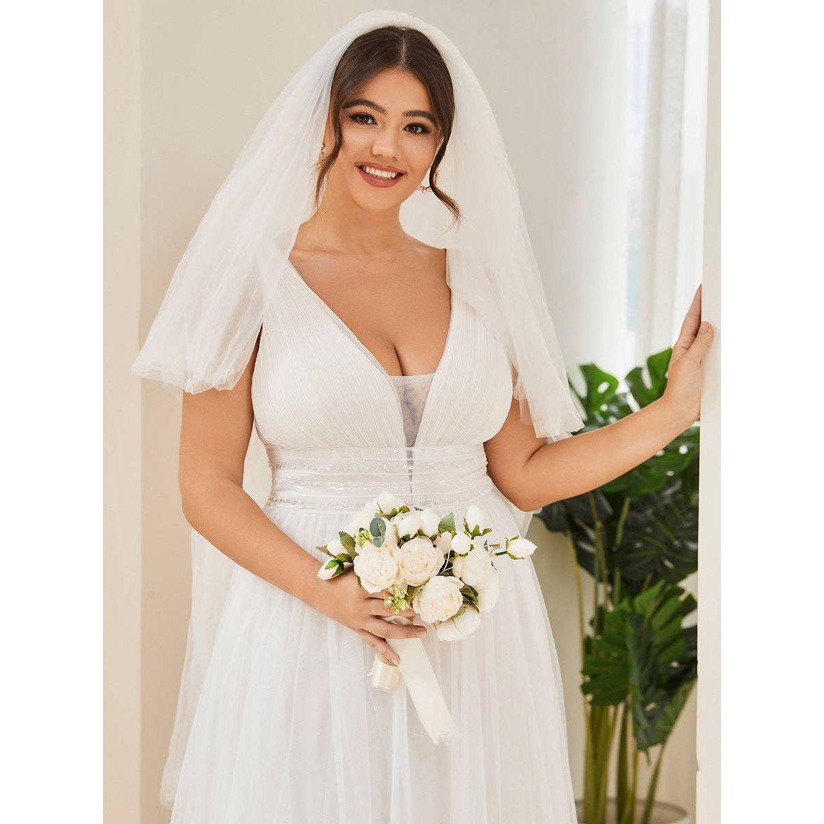 Ever-Pretty - Plus Backless A Line Sleeveless Mesh Wedding Dress