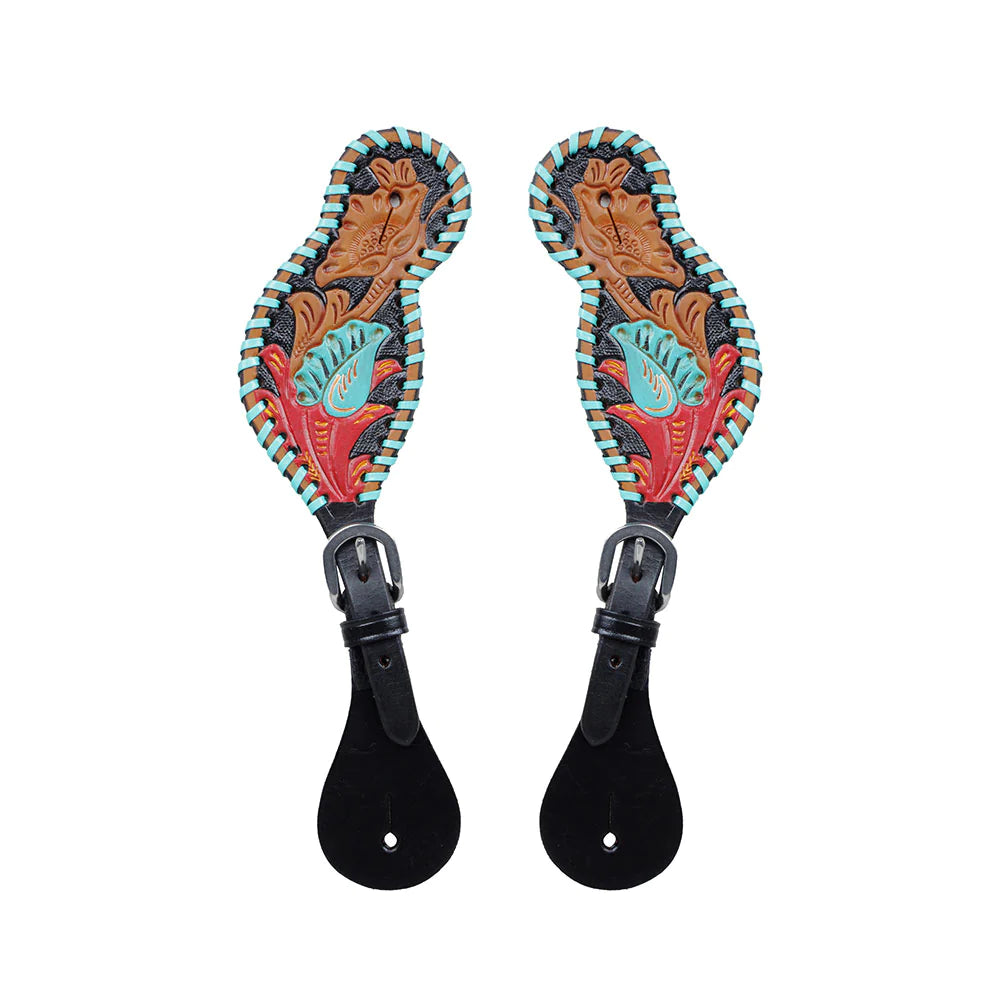 Myra Ladies Spur Straps - Buckstitch Black Tooled S-5173