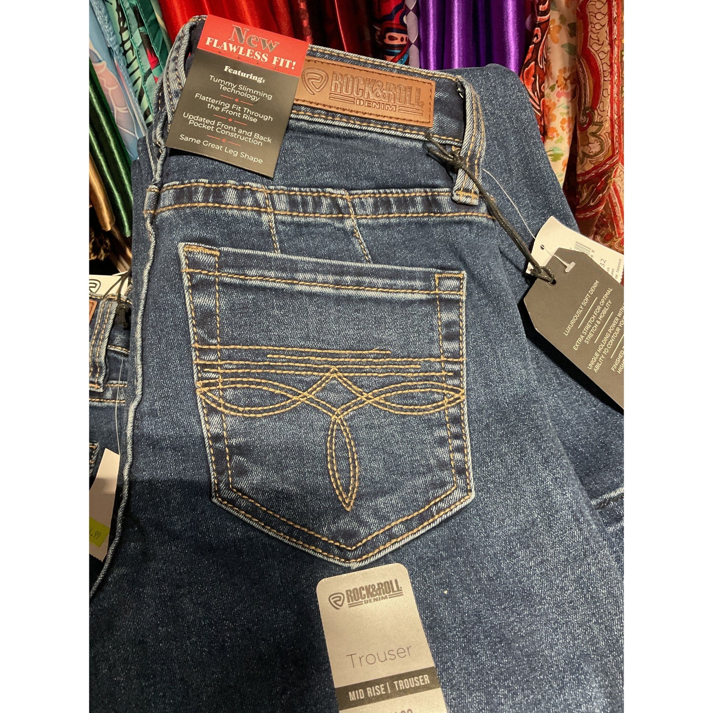 * ROCK & ROLL Ladies Jean - “Boot Stitch Mr Trouser”, Mid Rise, Dark Wash BW5MD06044