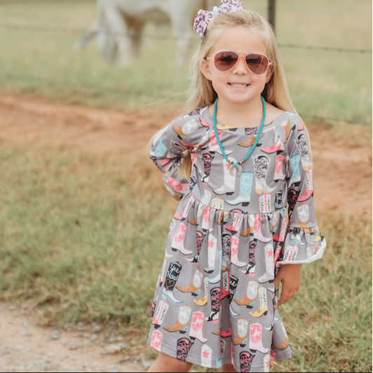 Shea Baby - Grey Boot Bell Long Sleeve Dress SDRF18