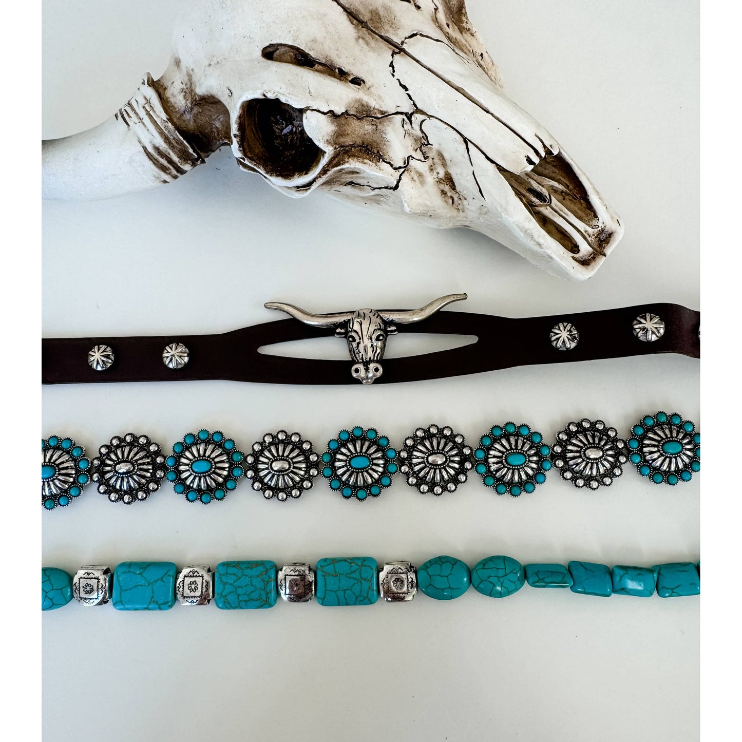 Western Hat Band - Concho, stone, longhorn steer