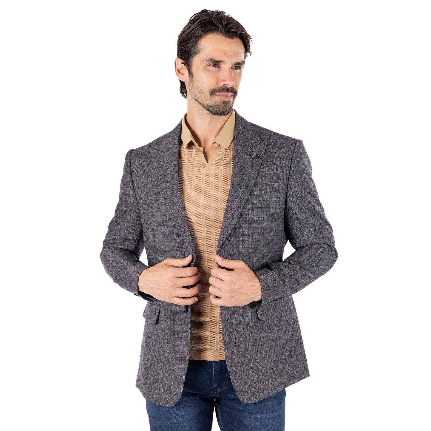 Men's Wool Fabric Matte Peak Lapel Blazer 4BL31