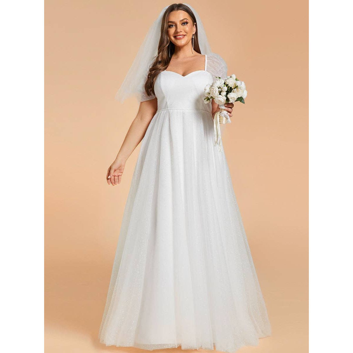 Ever-Pretty - Plus Size Wedding Dress with Puff Sleeves