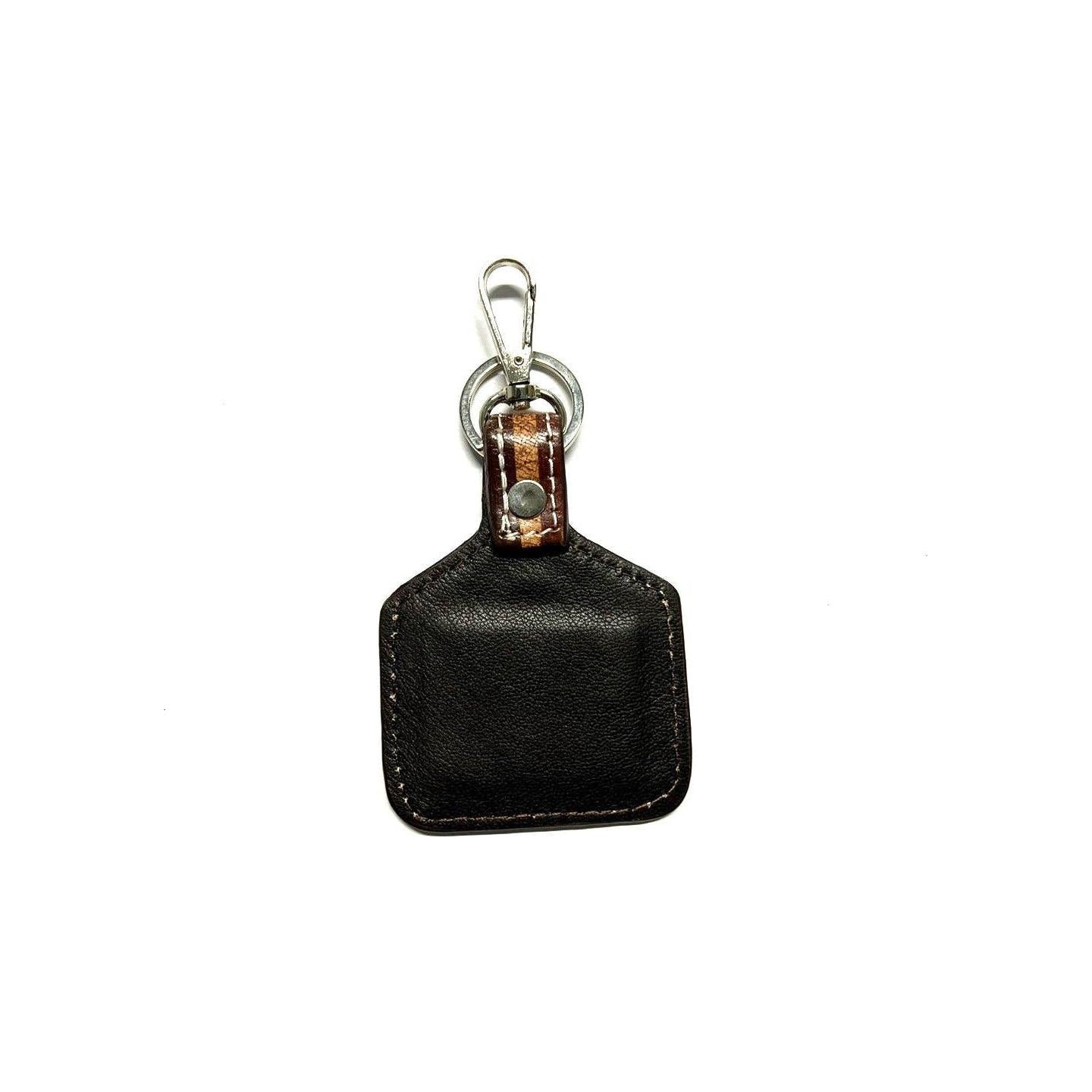 Snowing West - WESTERN COW PRINT GENUINE LEATHER CATTLE TAG KEY CHAIN