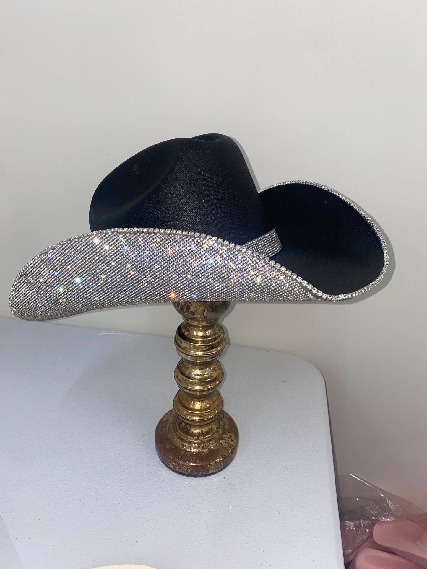Rhinestone Cowgirl - Square shaped Black & Crystal Hat
