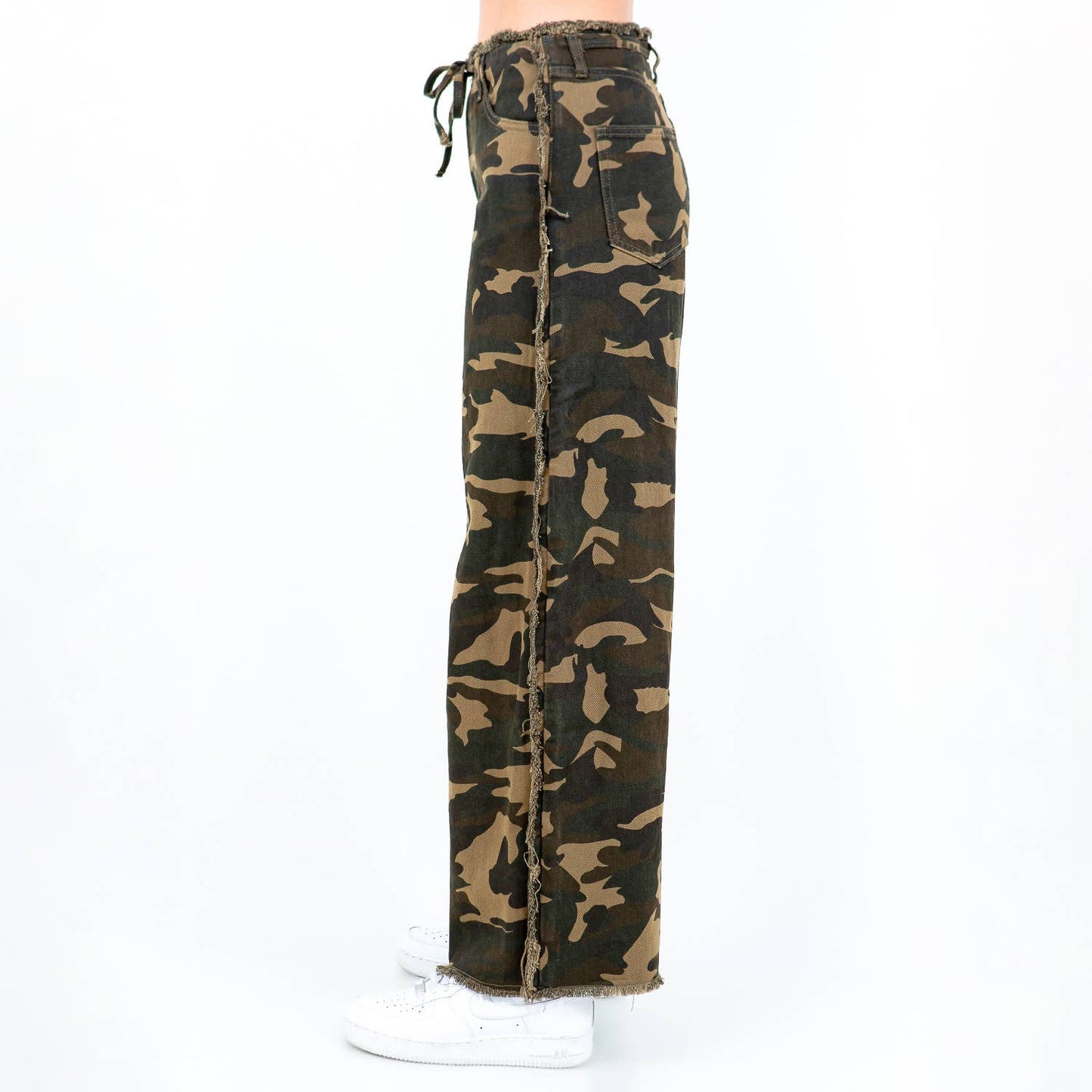 American Bazi - CAMOUFLAGE FRAYED EDGE WIDE LEG PANTS-RJH30775CM