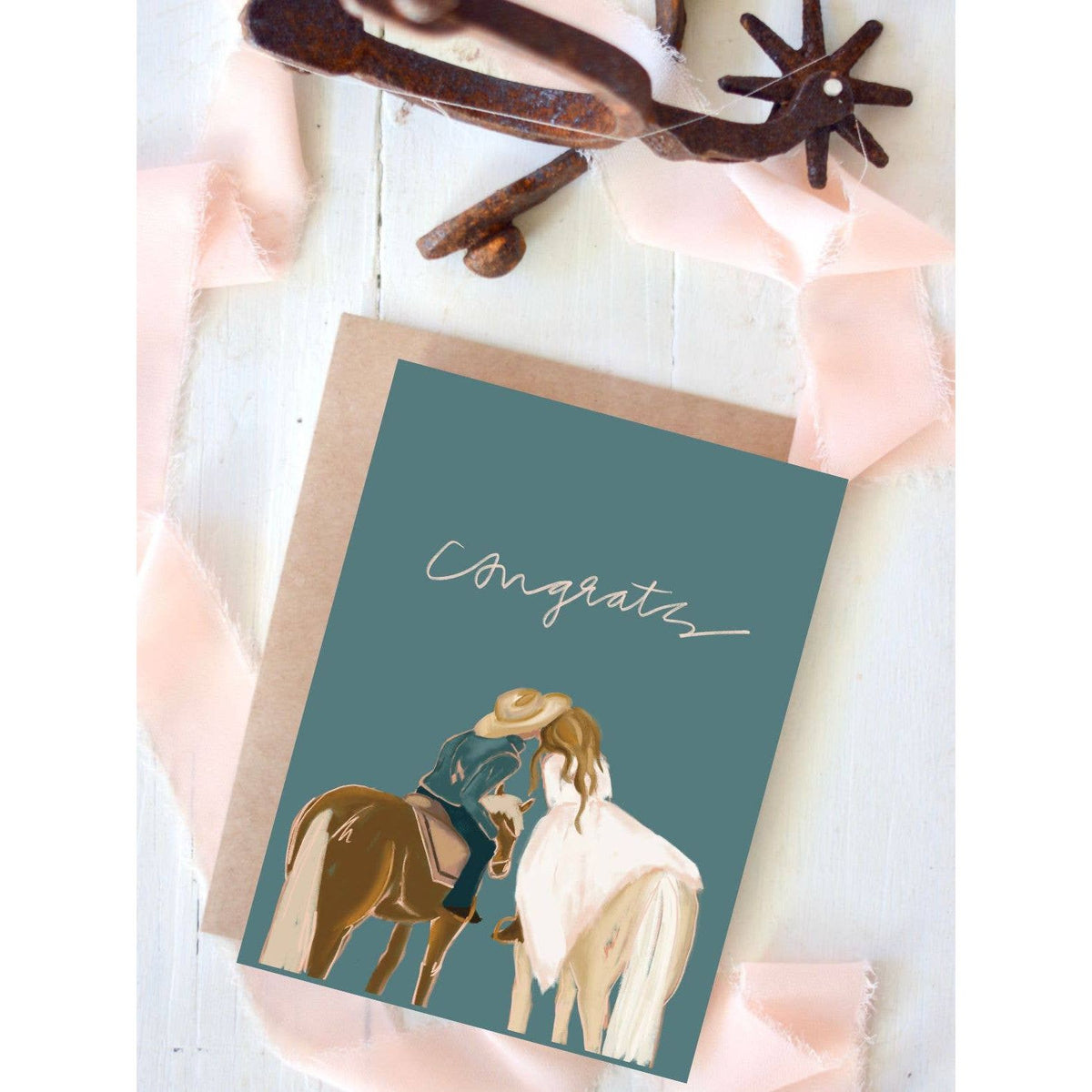Congrats Horseback Bride and Groom Wedding Card