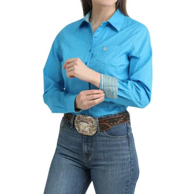 Cinch Women's Long Sleeve Western Button down Shirt - Blue