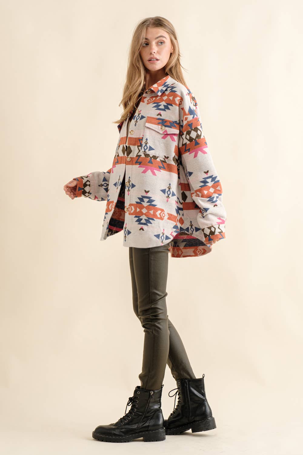 32652J - Jacquard Aztec Western Shirt Jacket