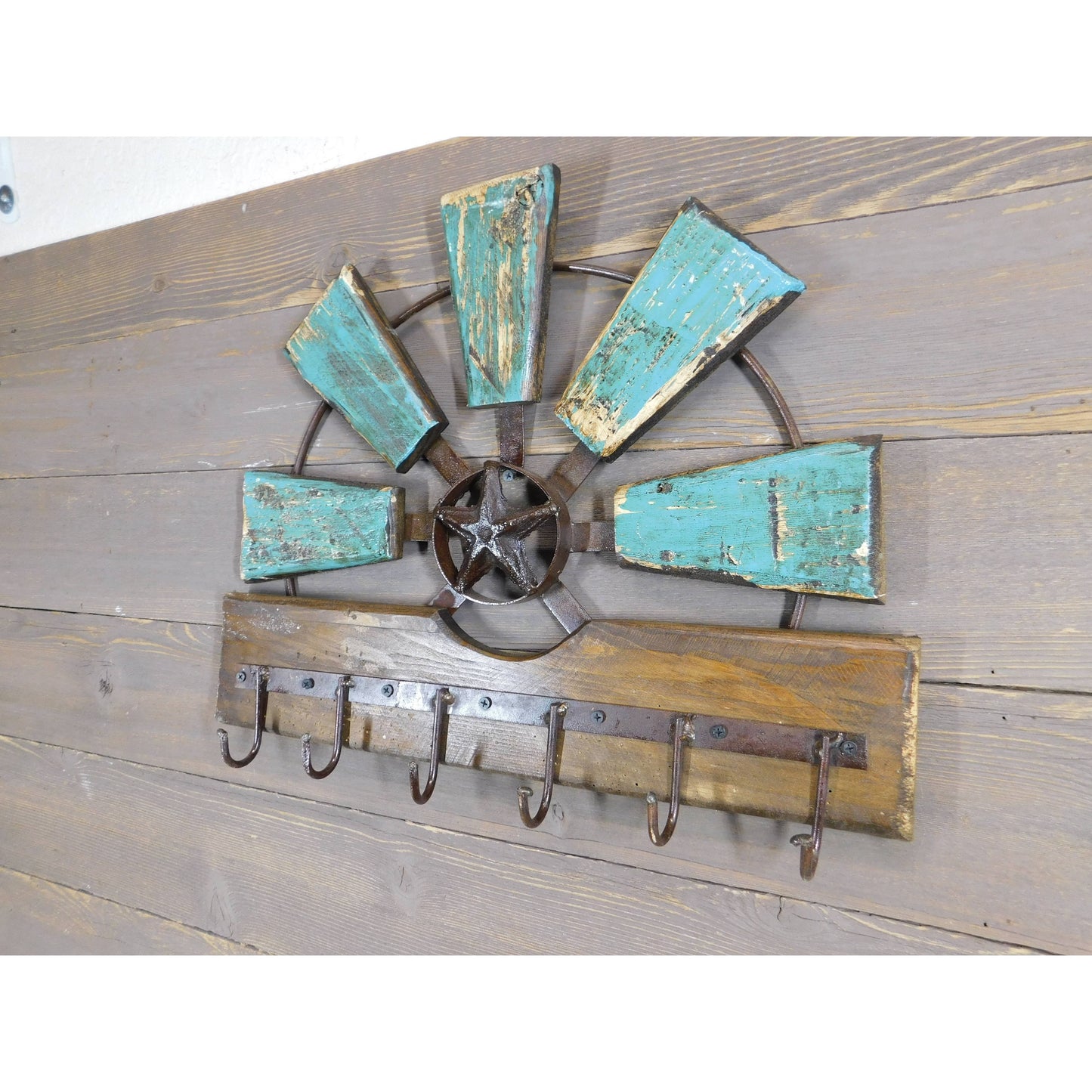 Star Windmill With Key Hooks Wall Decor 20x16 inch