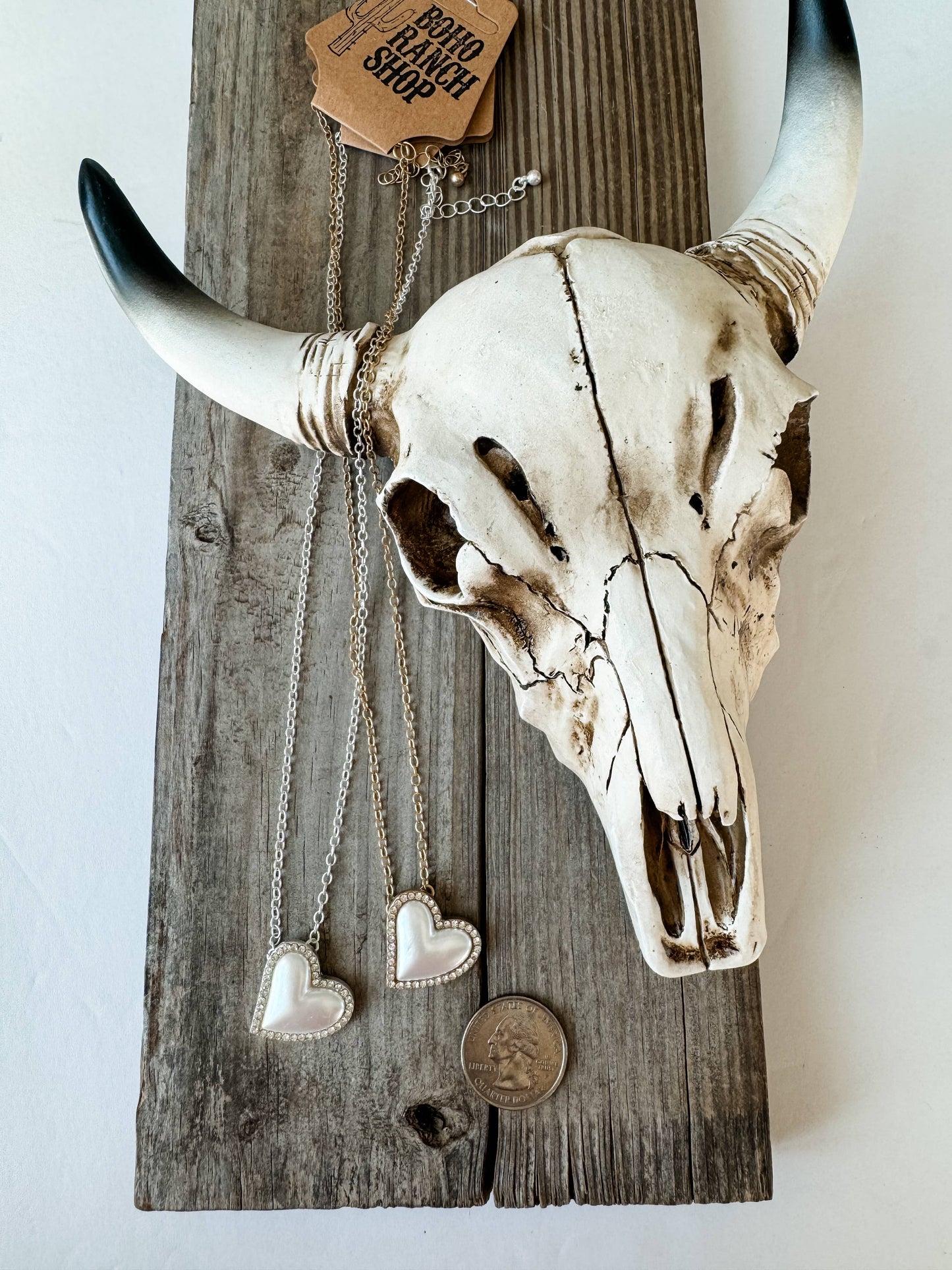 Pearl with Rhinestone Heart Necklace