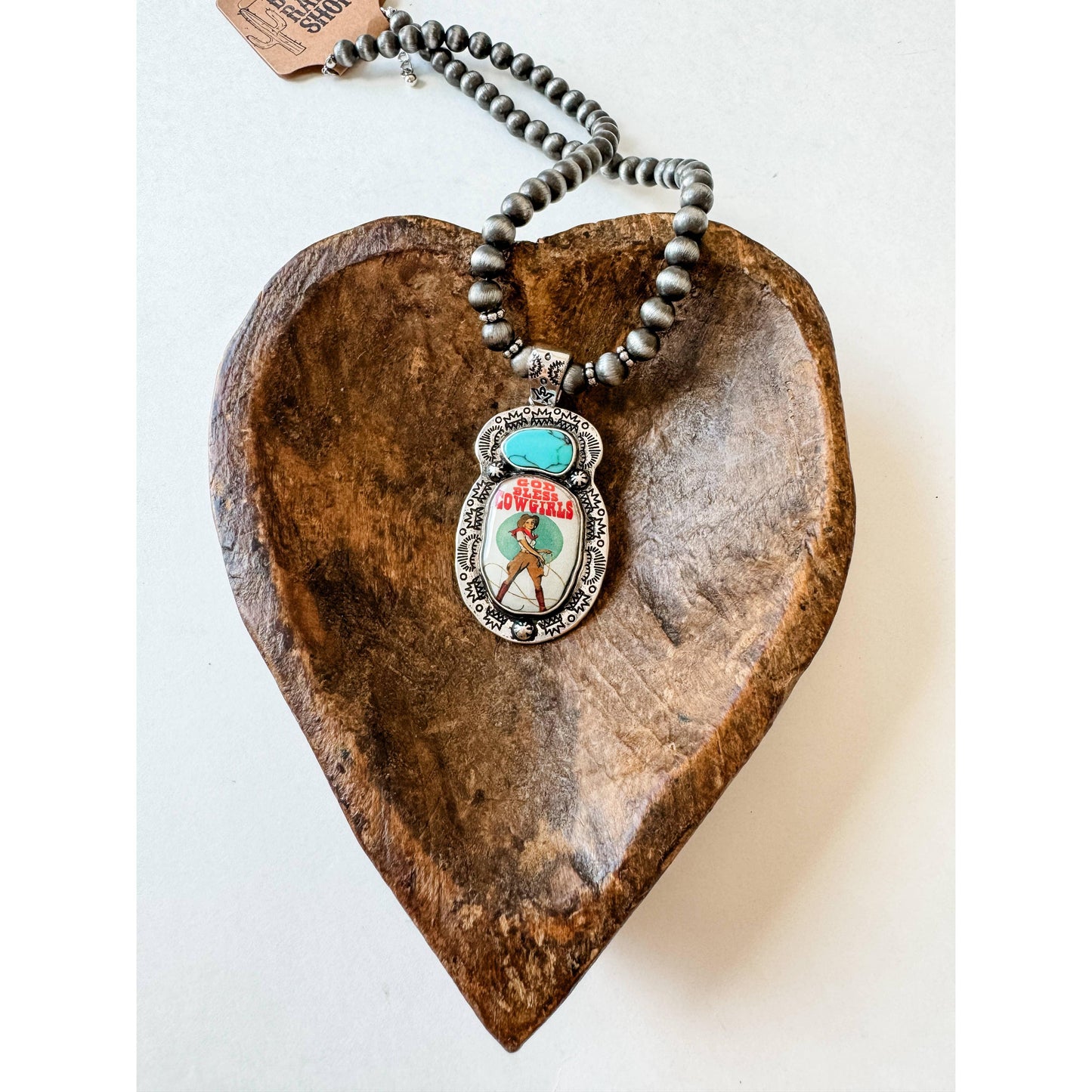 Boho Ranch Shop - Western Print Pendant Necklace - Navajo Style Pearl