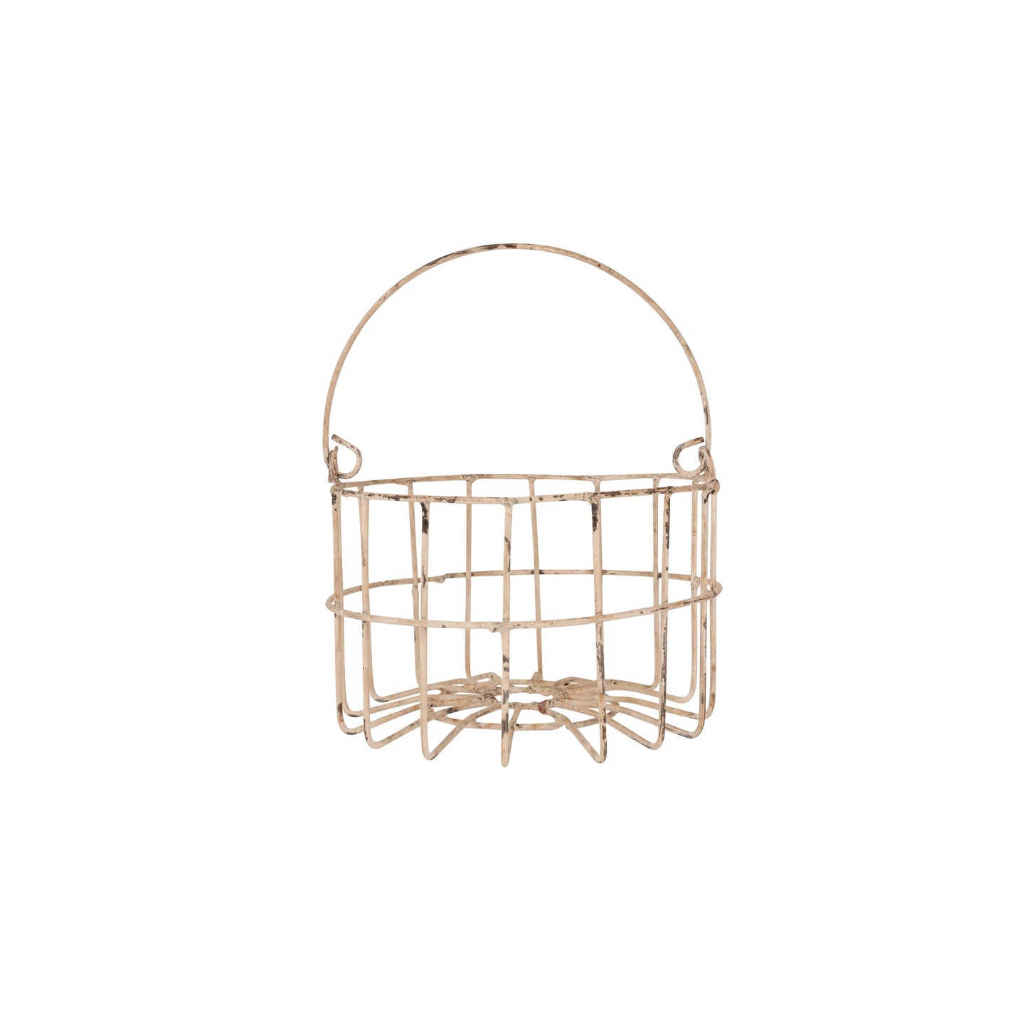 Farmhouse Iron Egg Basket with Handle-Shabby White