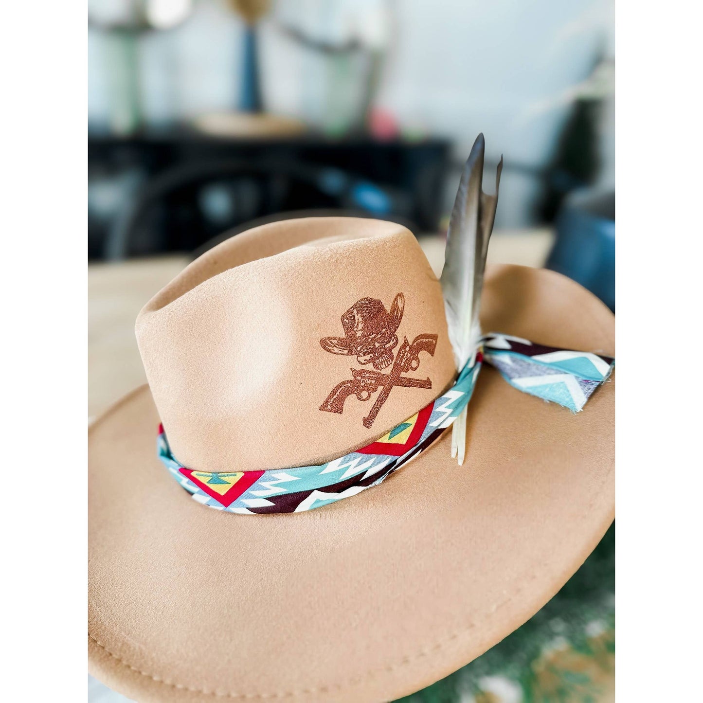Wild Indigo - Western Burned Hat Cowboy Skull Cross Design