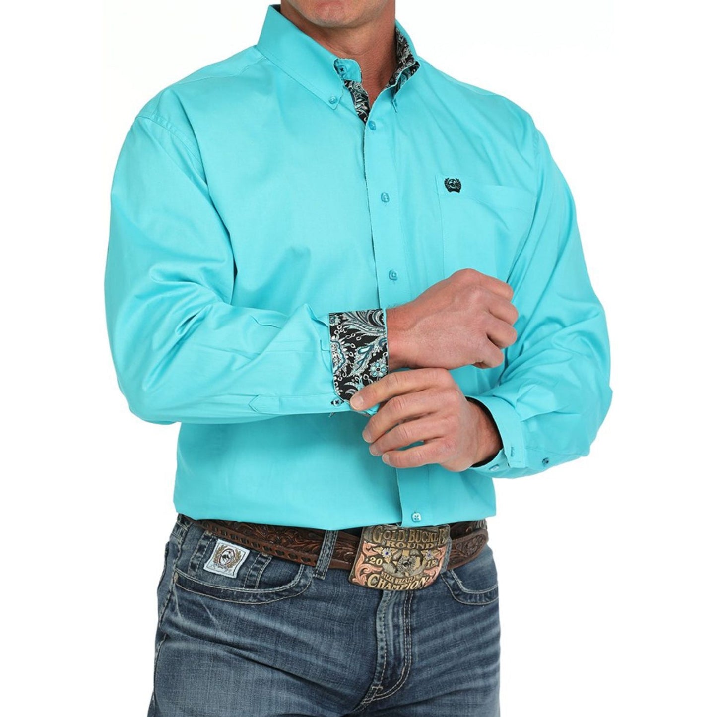MEN'S SOLID BUTTON-DOWN WESTERN SHIRT - TURQUOISE MTW1105903