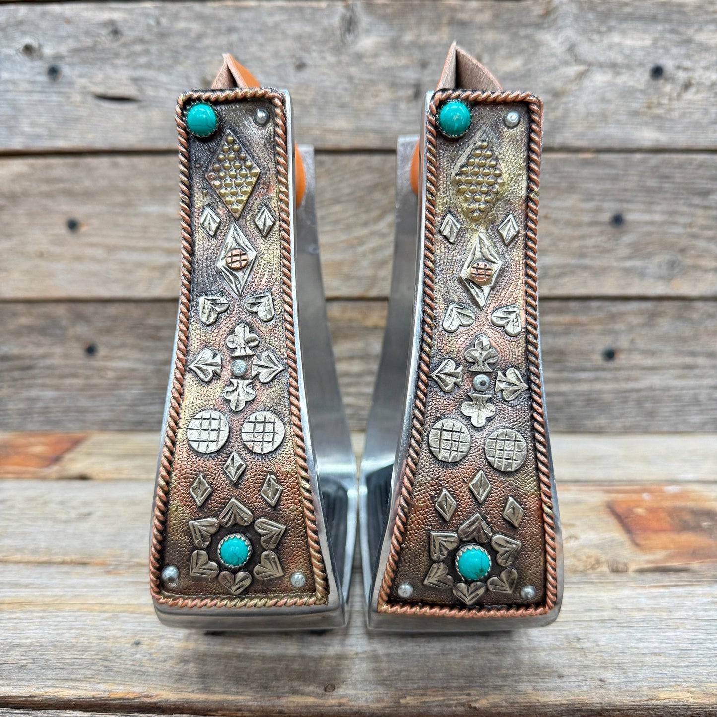Rodeo Drive - Hand Engraved Copper and Turquoise Barrel Racing Western Stirrups BRS100