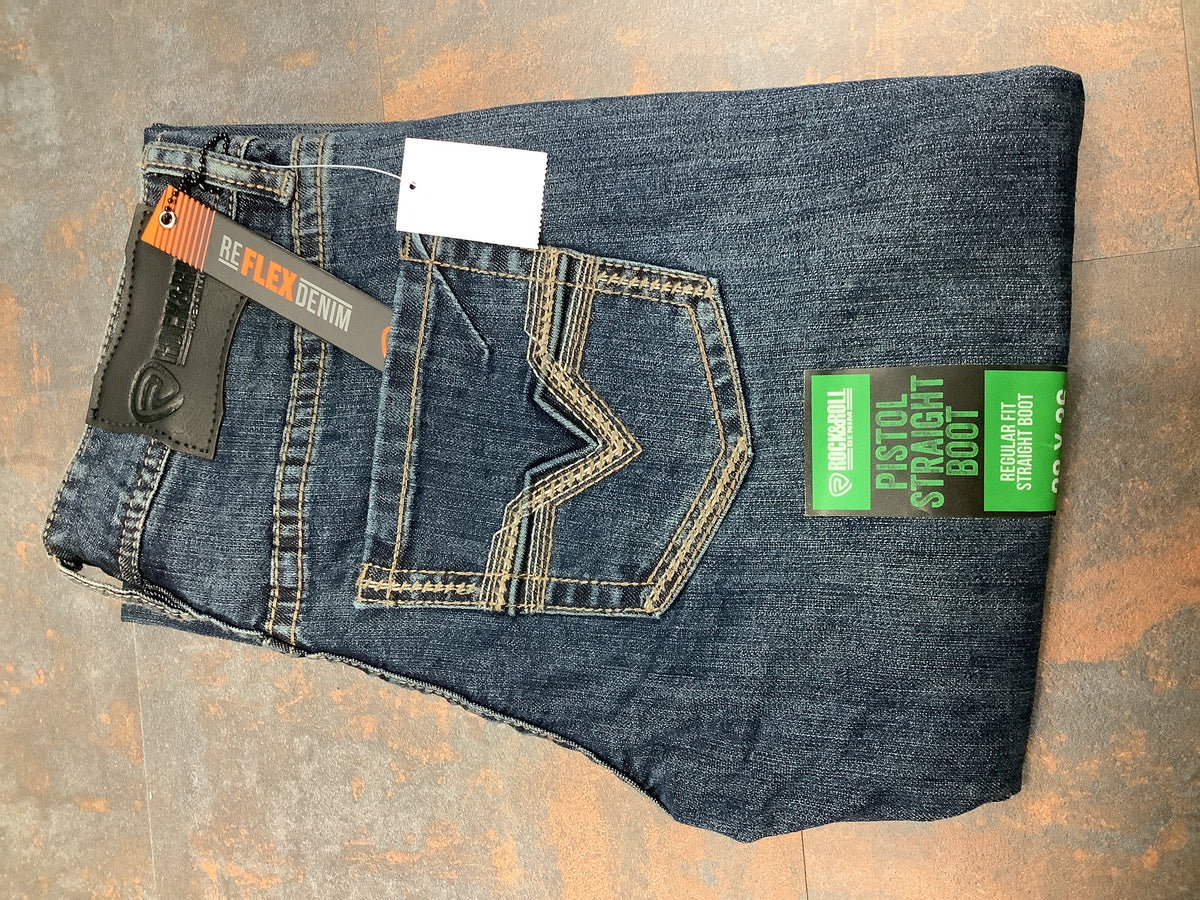 ROCK & ROLL Men’s JEAN - Regular Fit, Dark Wash, Pistol Straight Boot, BM1PD10411