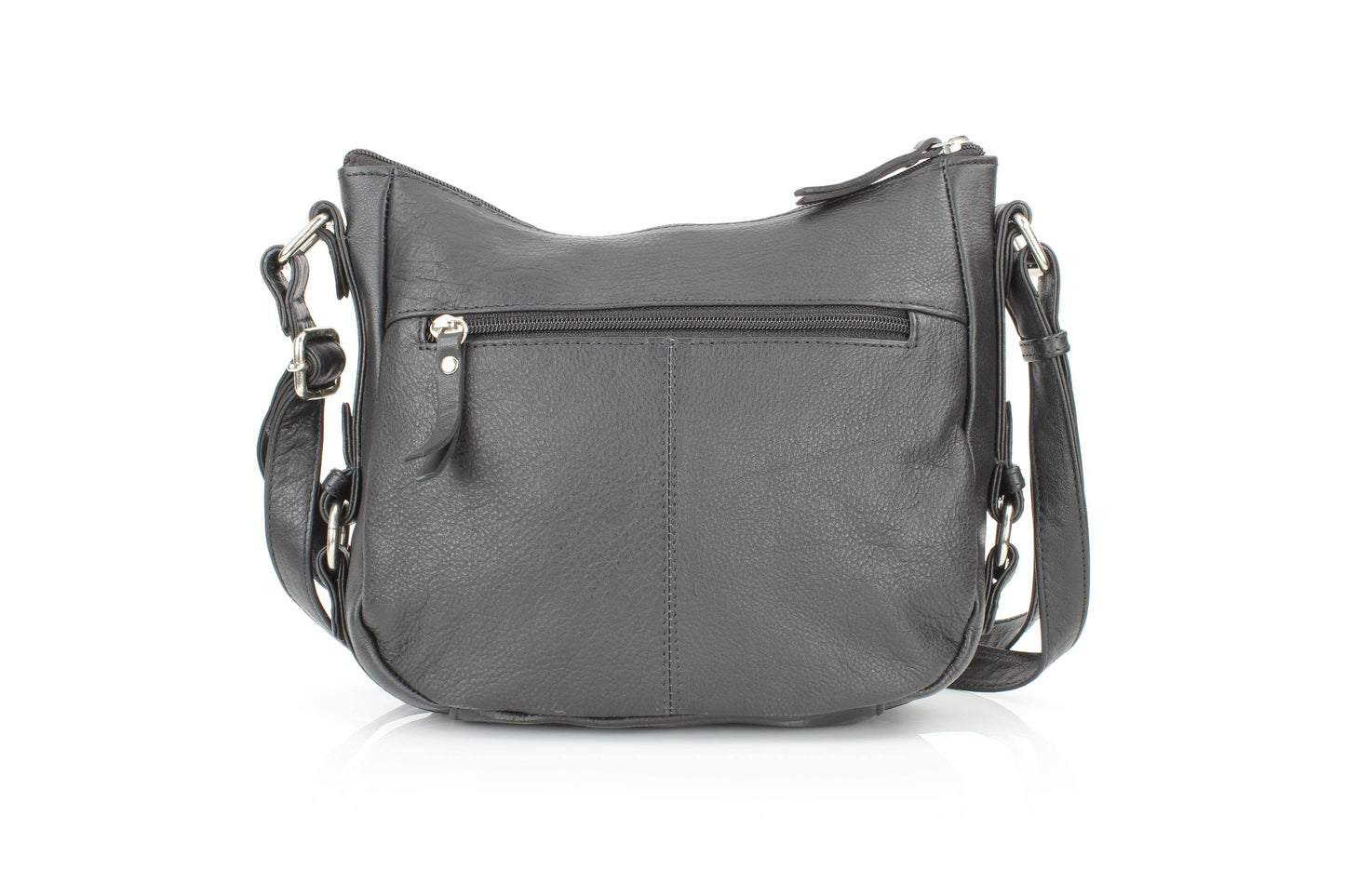 Black Leather Shoulder Bag with Silver Zip and Studs RB 159