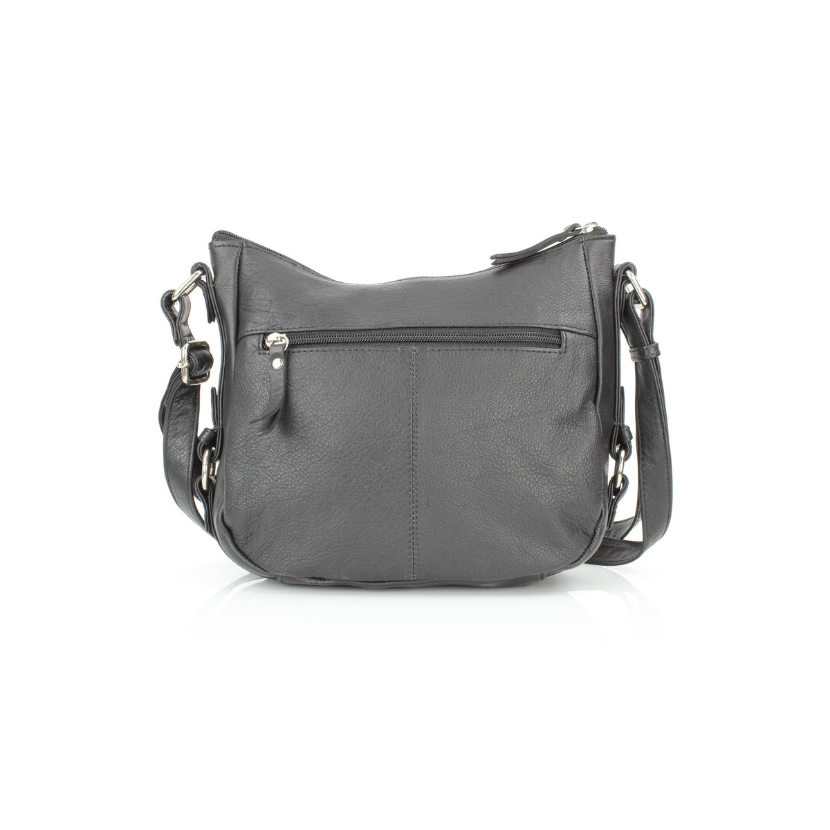 Black Leather Shoulder Bag with Silver Zip and Studs RB 159