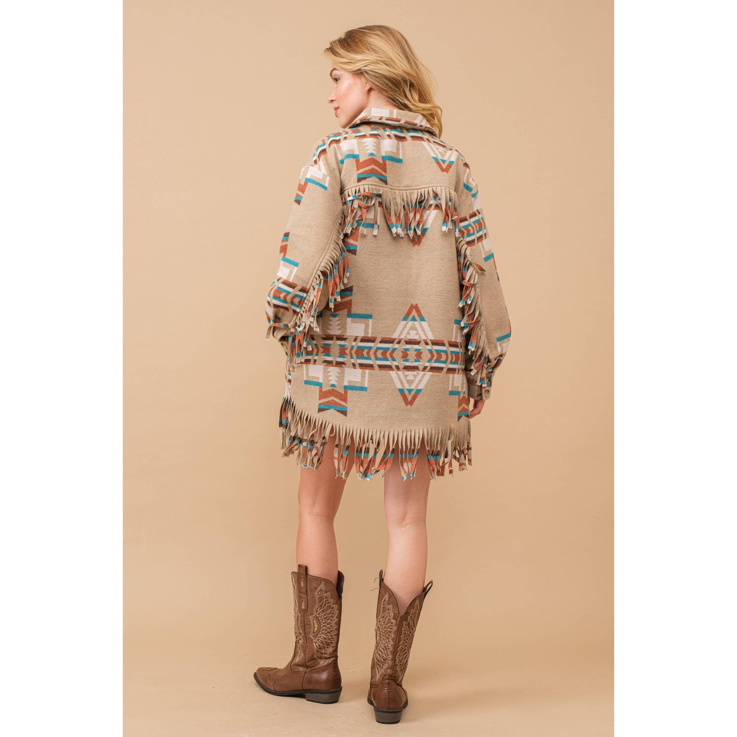 34200J - Blue B Exclusive Aztec Button Up Shirt Jacket